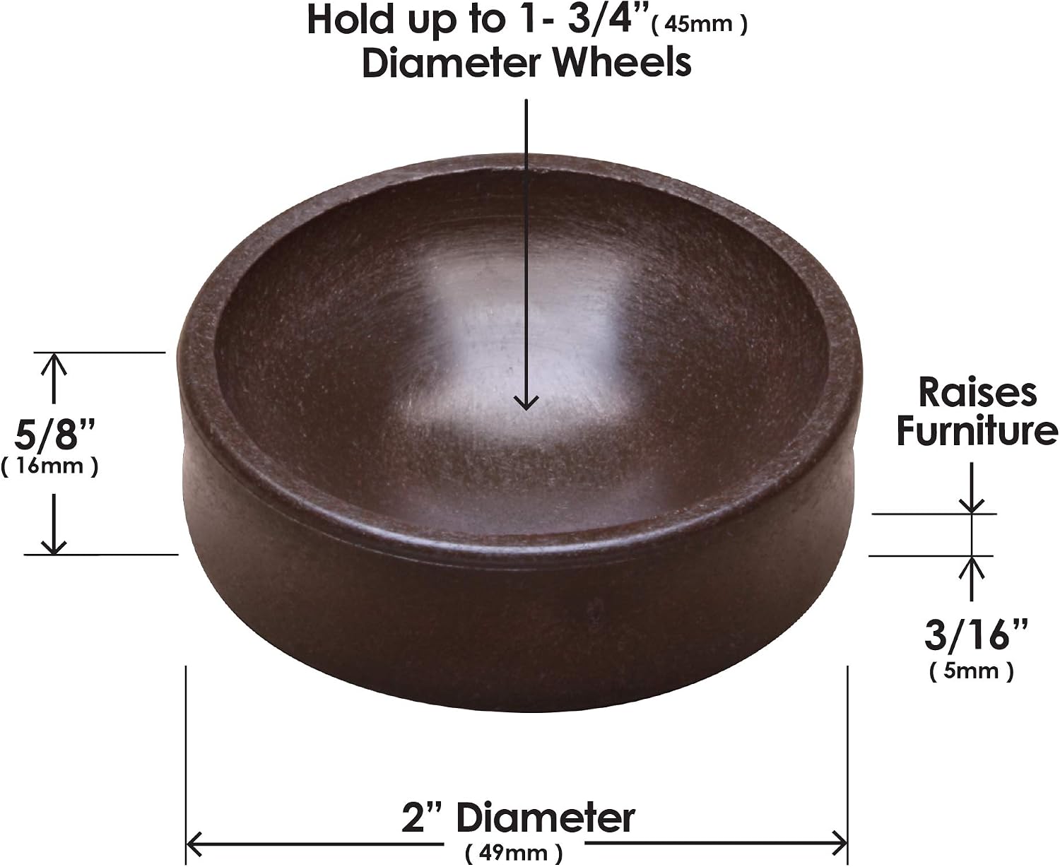 Slipstick CB605 Small Furniture Wheel Caster Cups/Floor Protectors with Non Skid Rubber Grip (Set of 4 Non Slip Furniture Cups) 1-3/4 Inch Round - Chocolate Brown