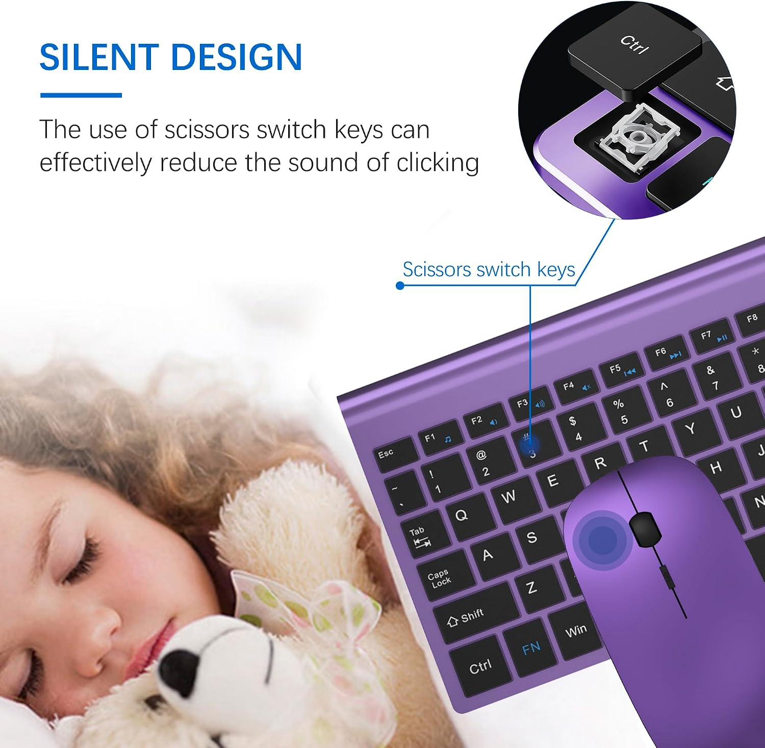 Wireless Keyboard and Mouse Ultra Slim Combo, TopMate - White | 2.4G Silent Compact 2400DPI Mouse and Scissor Switch Keyboard Set with Cover, Batteries Included, for PC/Laptop/Windows/Mac