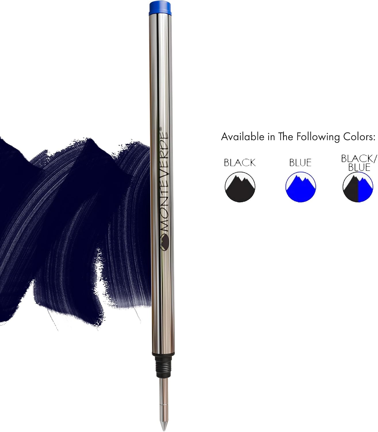 Monteverde Rollerball Refill to Fit Montblanc, Fine, Blue/Black, 2 Pack | Rollerball refill delivers fluid ink flow, bold lines