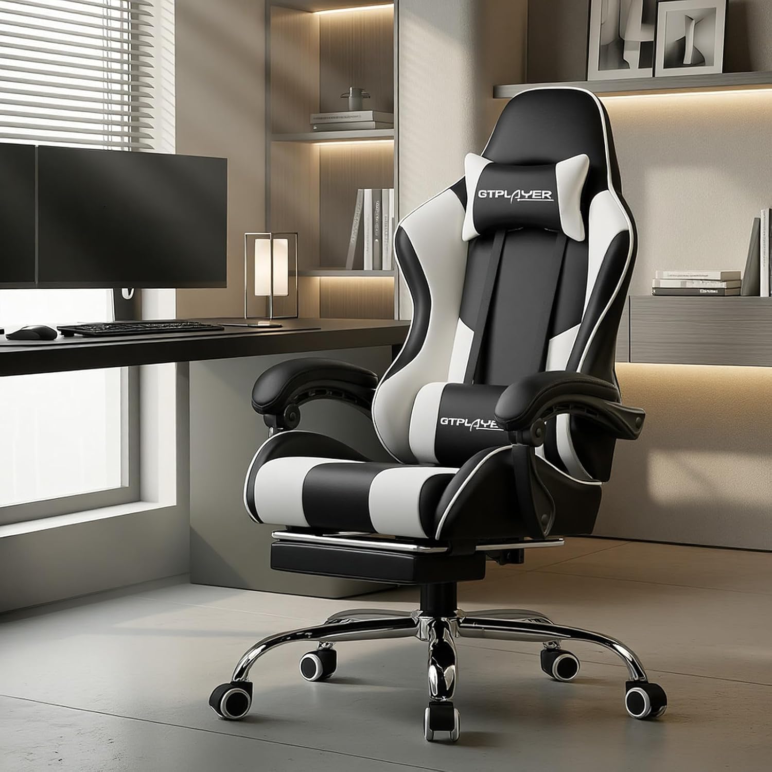 GTPLAYER Gaming Chair, Computer Chair with Footrest and Lumbar Support