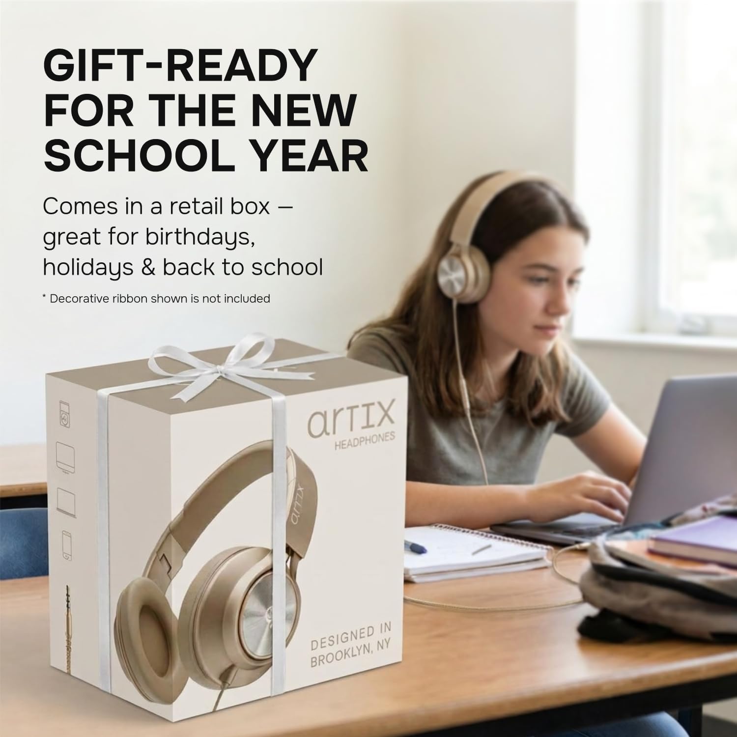 ARTIX Wired Headphones for Classroom & School with Microphone & Volume Control - Adults, Teens & Kids Headphones with Cord