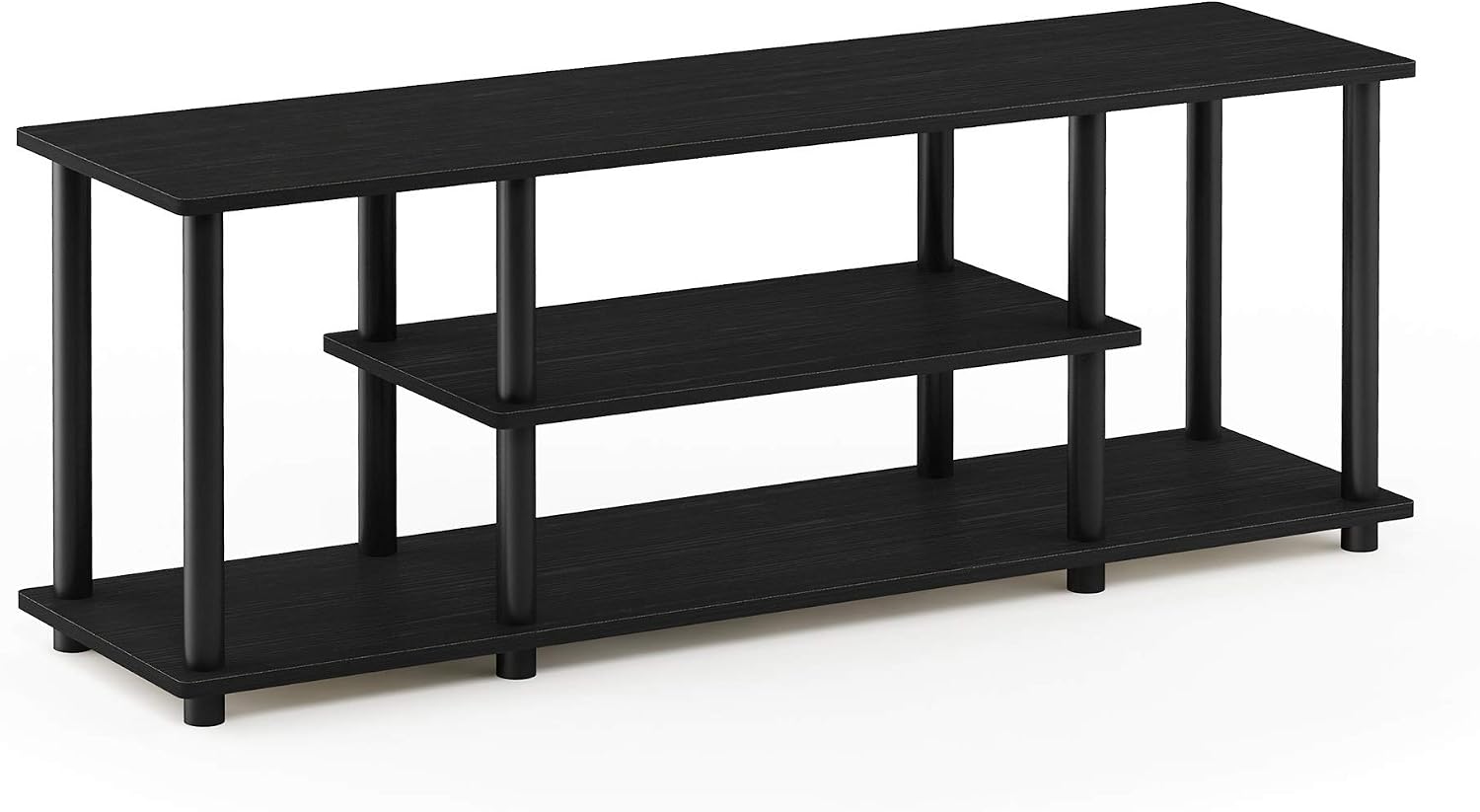 Furinno Turn-N-Tube No Tools 3D 3-Tier Entertainment TV Stand up to 50 inch TV, Round Tubes, French Oak Grey/Black | for TV up to 50 Inch, Open Frame Rectangular Entertainment Center with Storage Shelf, TV Console, for Living Room, Bedroom