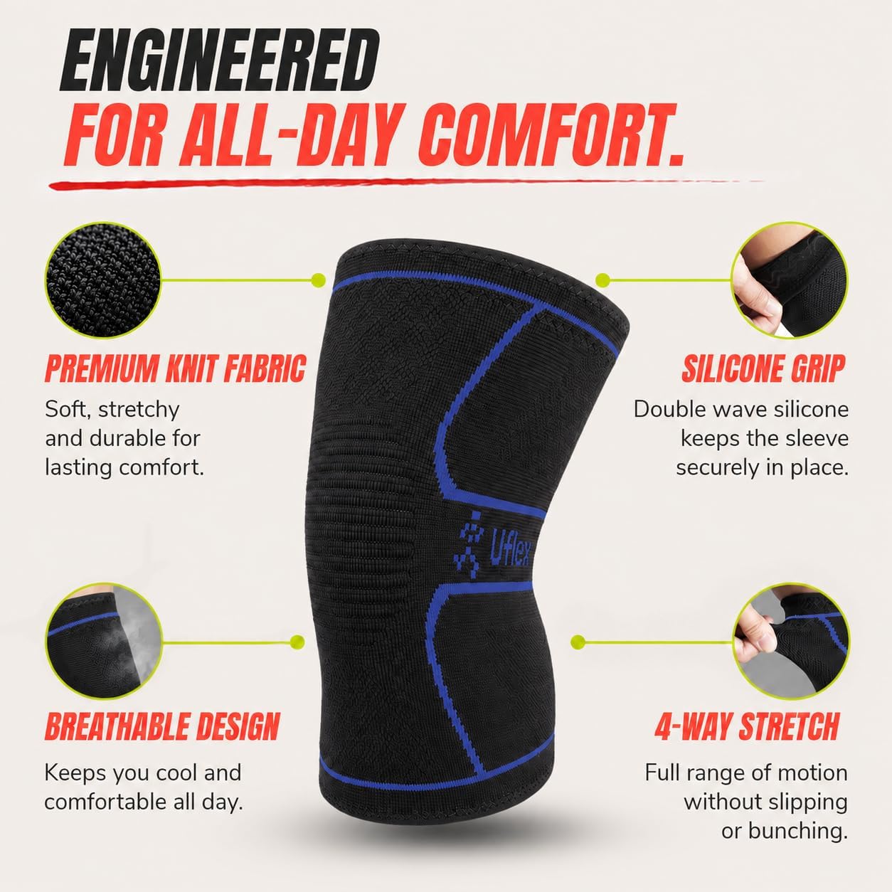 Knee Brace Knee Support Wrap for Pain Relief, Workout, Swelling & Recovery