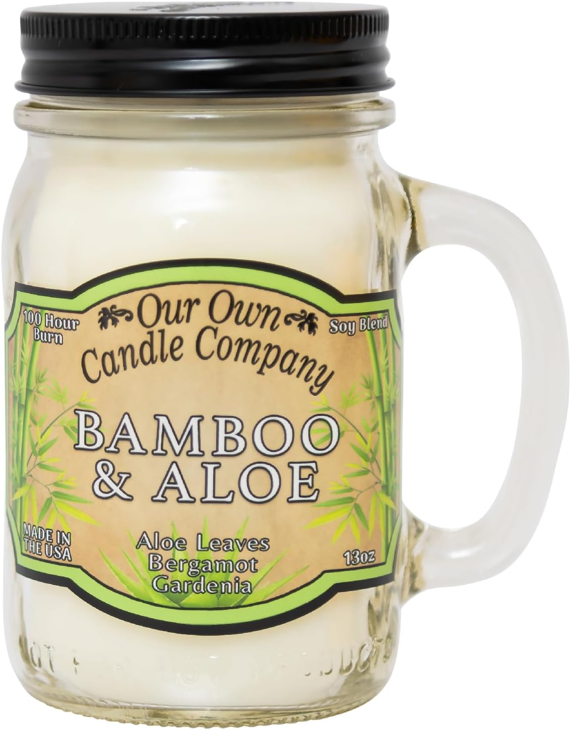 Balsam Pine Scented Mason Jar Candle, Our Own Candle Company, 13 oz | Clean, fresh Balsam-pine-tree scent; soy blend wax; lead-free wick with patented straightener; long lasting