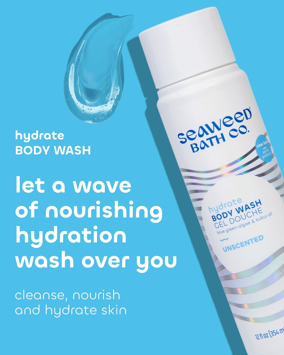 Seaweed Bath Co. Hydrate Body Wash, Unscented, 12 oz | Foaming Shower Gel Cleanser with Natural Ingredients, Fragrance Free and Gentle, Good for Sensitive Skin