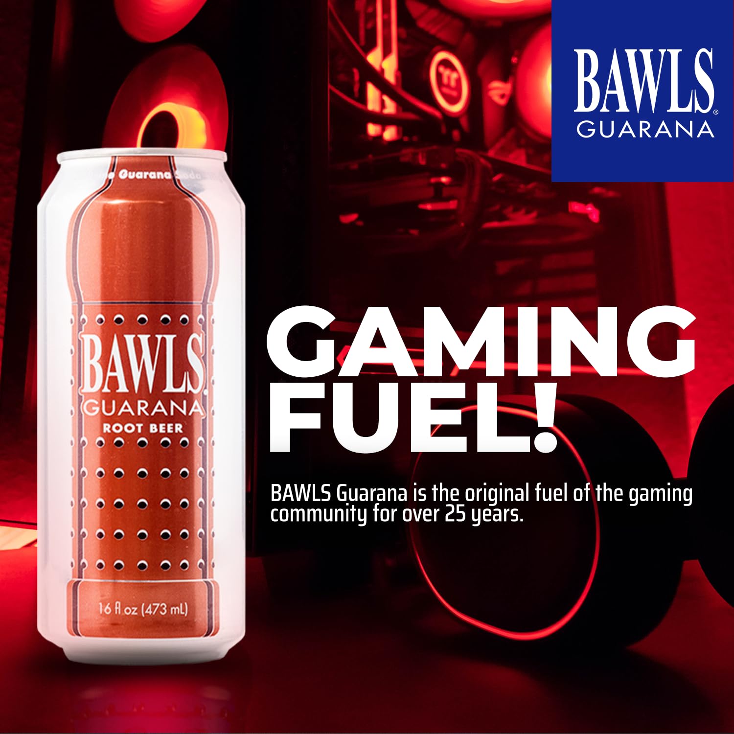 BAWLS Guarana Root Beer - Guarana Fueled Soda for Energy, High Caffeinated Drink, 12 Pack 16oz Cans