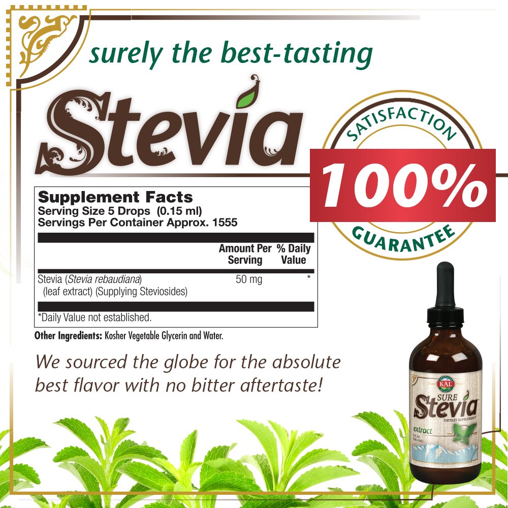 KAL Sure Stevia Extract Zero Calorie Sweetener, Low Carb, Plant Based Liquid Stevia Drops, Great Taste, Zero Sugar, Low Glycemic & Perfect for a Keto Diet, 60-Day Guarantee, Approx. 775 Servings, 4oz | Zero Calorie Sweetener - Plant Based, Low Glycemic &…