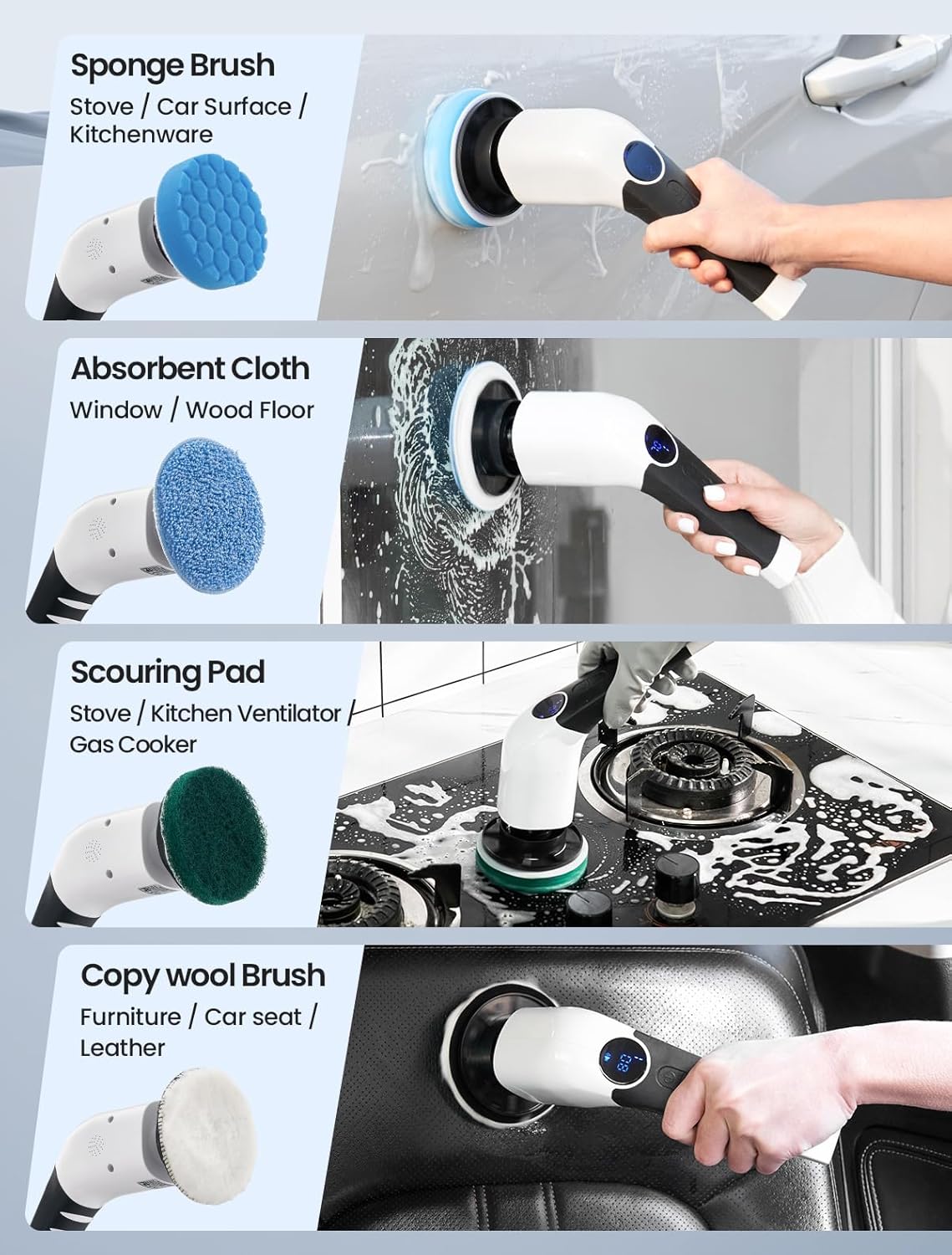 Keimi Electric Spin Scrubber, 2025 New Cordless Shower Cleaning Brush with 8 Replaceable Brush Heads, 3 Adjustable Speeds