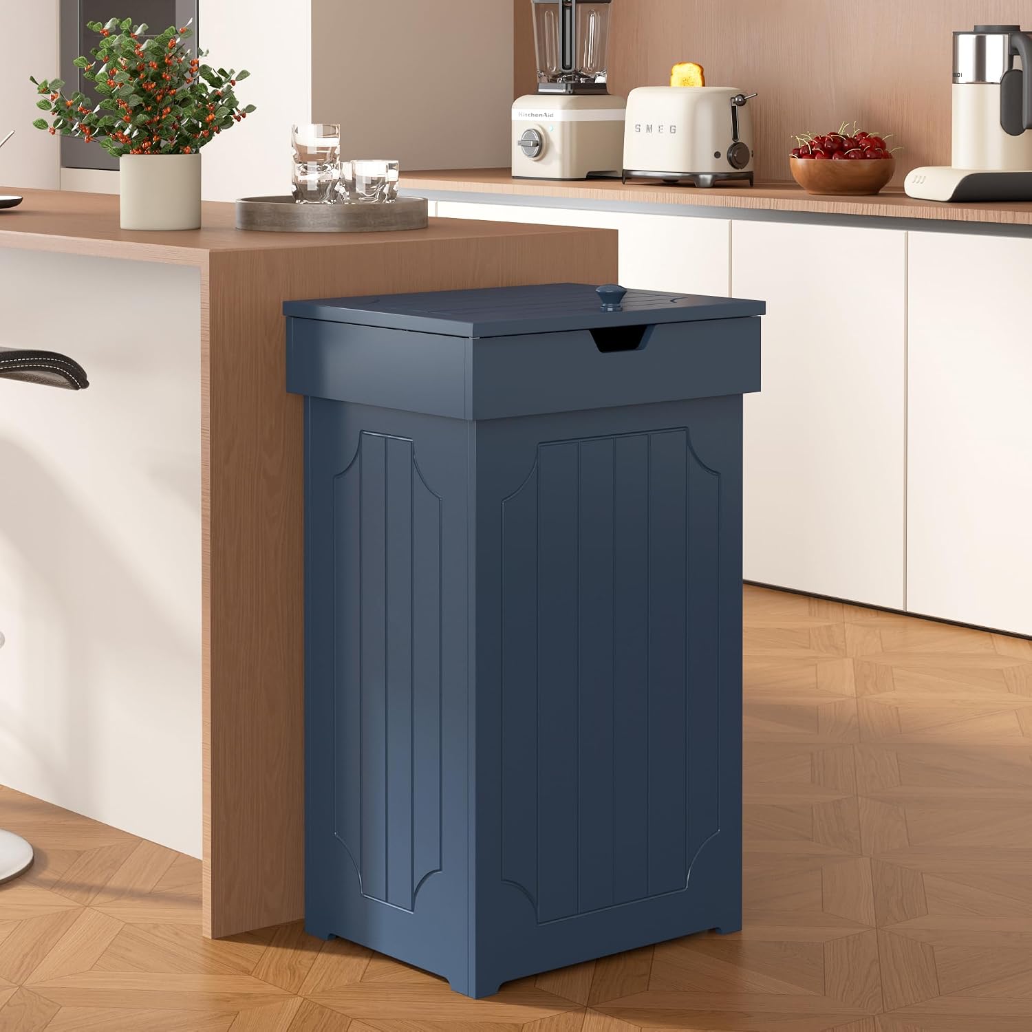 Function Home Trash Can Cabinet, 13 Gallon Kitchen Garbage Can, Wood Recycling Trash Bin, Freestanding Dog Proof Trash Can, Farmhouse Trash Cabinet with Lid for Home Kitchen Bathroom, Yellow