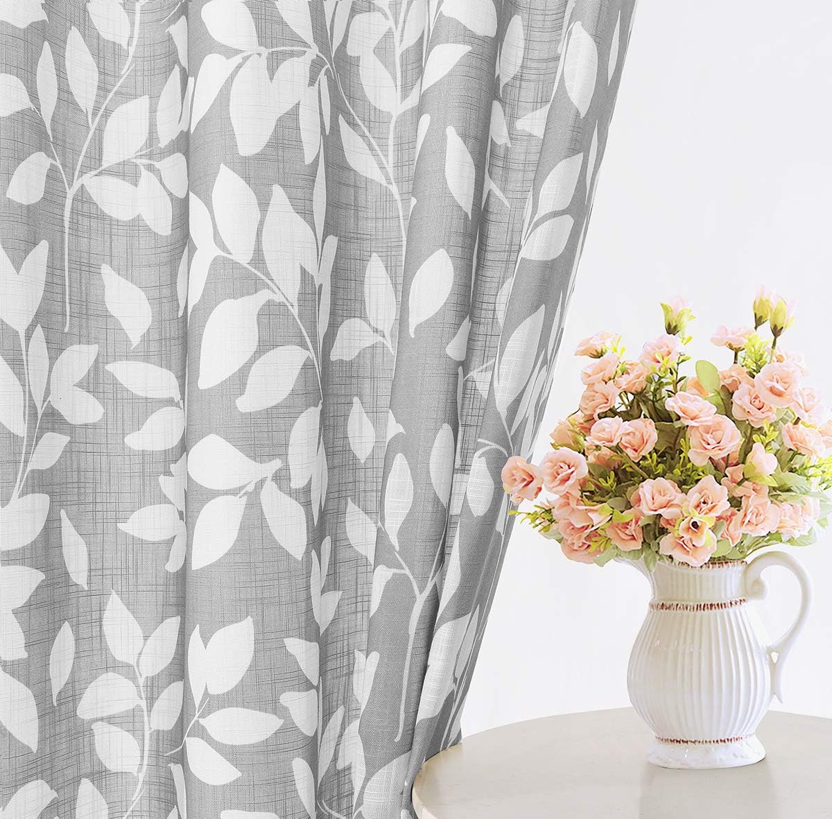 Leaf Semi Sheer Curtains for Bedroom Living Room 52x72" Taupe White Print 2
