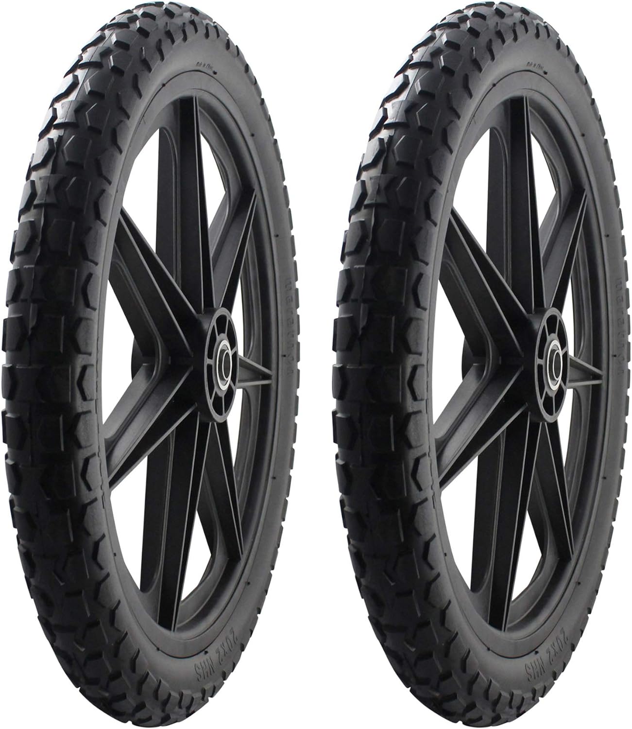 Marathon 92010-2PK Flat-Free 20" Tire and Wheel Assembly, Centered Hub, Ball Bearings, Heavy-Duty Plastic Spoked Wheel, Replacement for Rubbermaid Big Wheel and other Carts, Easy Install, 2 Pack
