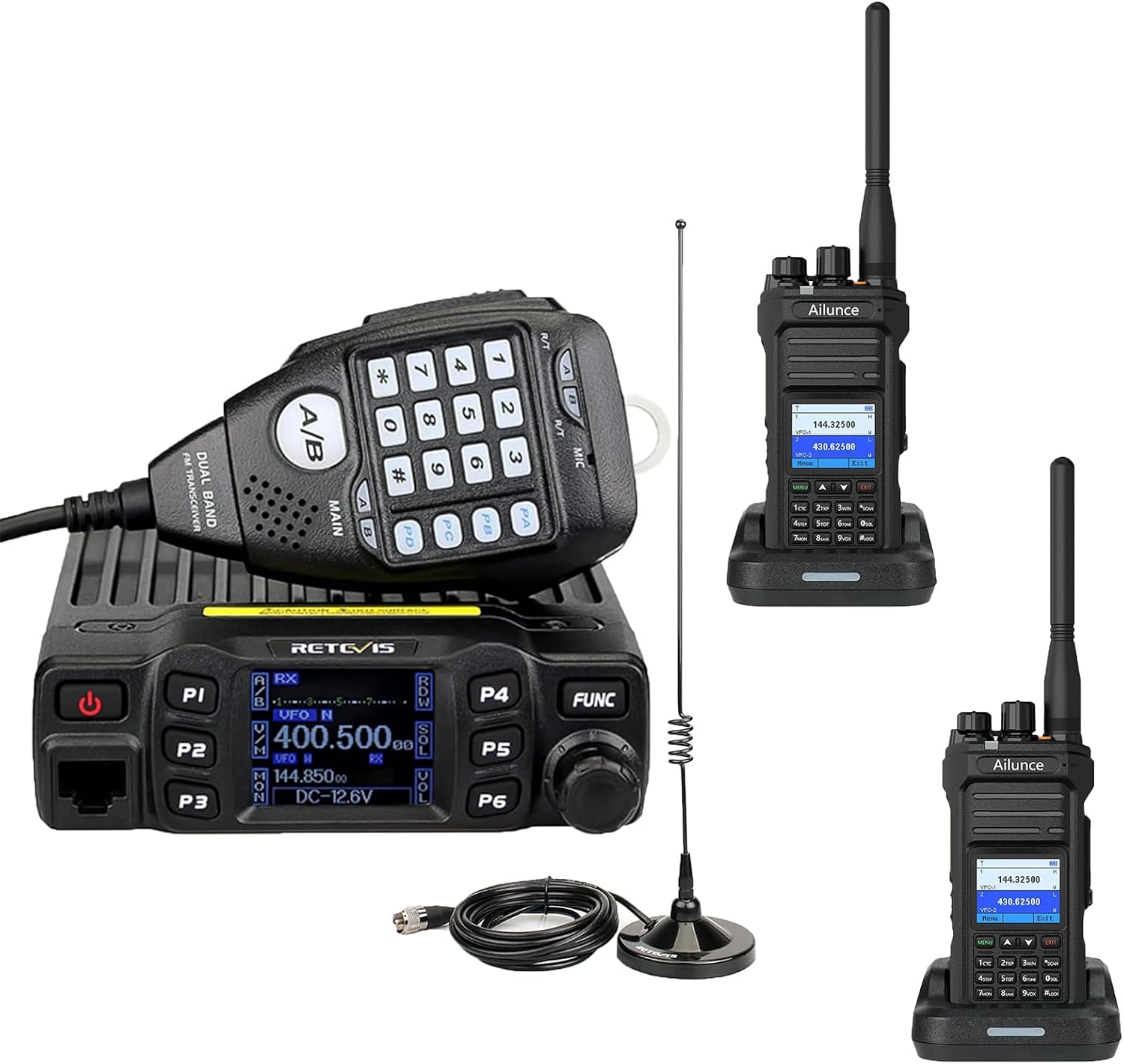 Retevis RT95 Mobile Ham Radio, 2m/70cm Dual Band Mobile Ham Radio Kit | Dual Speakers, CHIRP, 180° Rotatable LCD Screen, VOX, Ham Radio Base Station, Mobile Transceiver with Cable for Vehicle Car