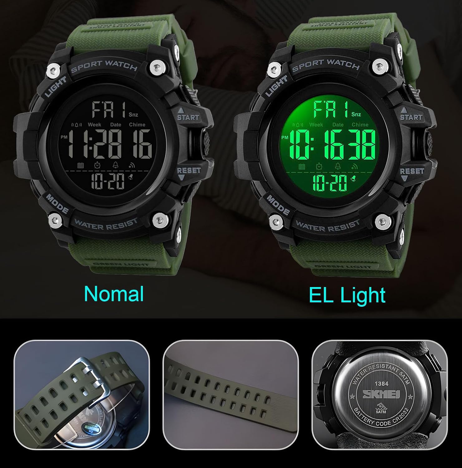 Gosasa Men Sport Watch Countdown Stopwatch Watch Mens Wrist Watch Waterproof LED Electronic Digital Male Watch 12/24 Hour Multifunctional Watch