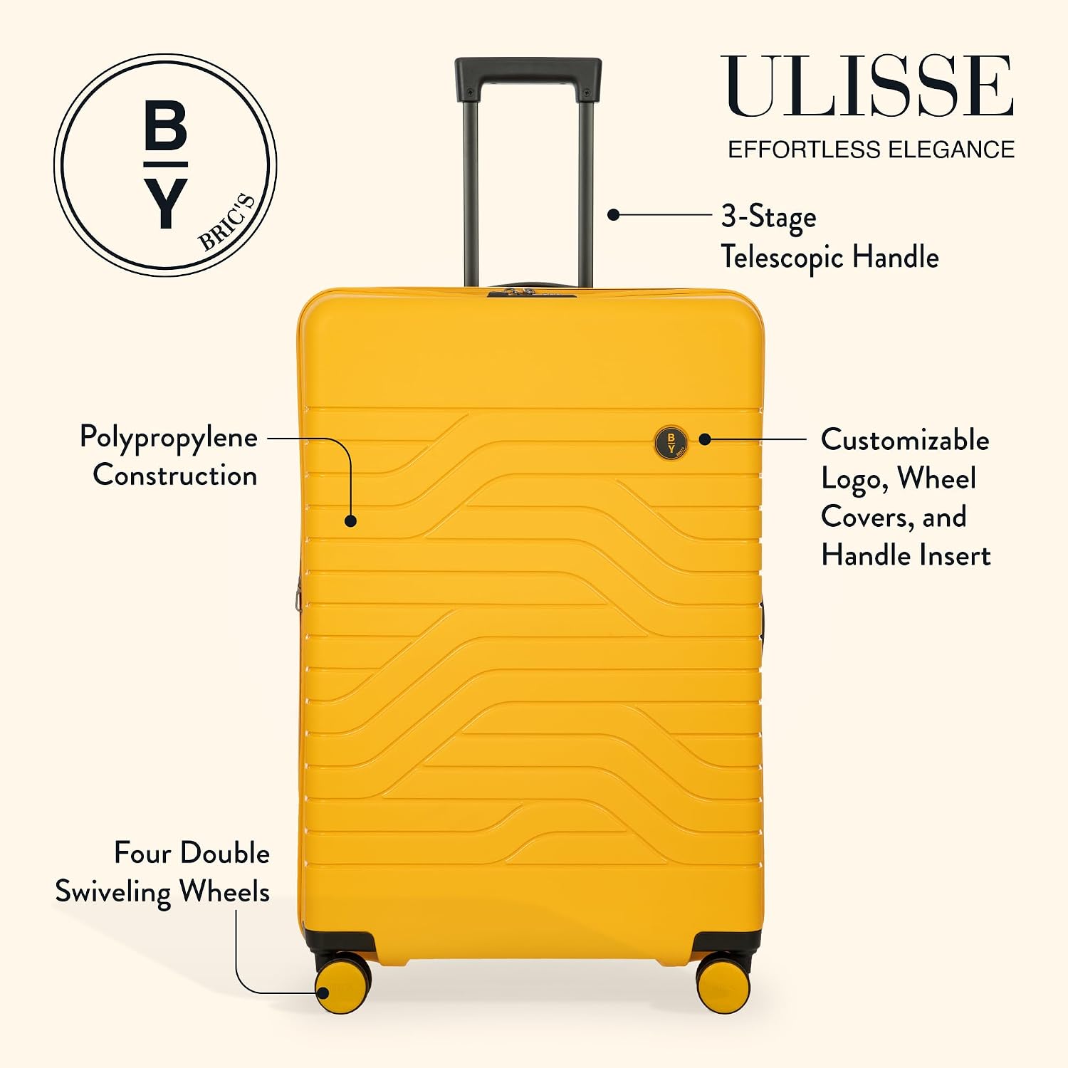 Bric's B|Y Ulisse Checked Luggage with Spinner Wheels – Expandable Lightweighted Hard Shell Suitcase, TSA Combination Lock - Removeable Wash Bag Included - 30 Inch, Mango