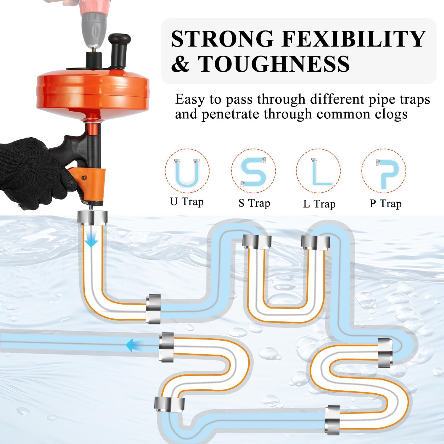 50 FT Drain Auger/Snake with Auto-Feed, Heavy Duty Plumbing Snake | Drill-Compatible Sewer Snake Tool & Flexible Steel Cable