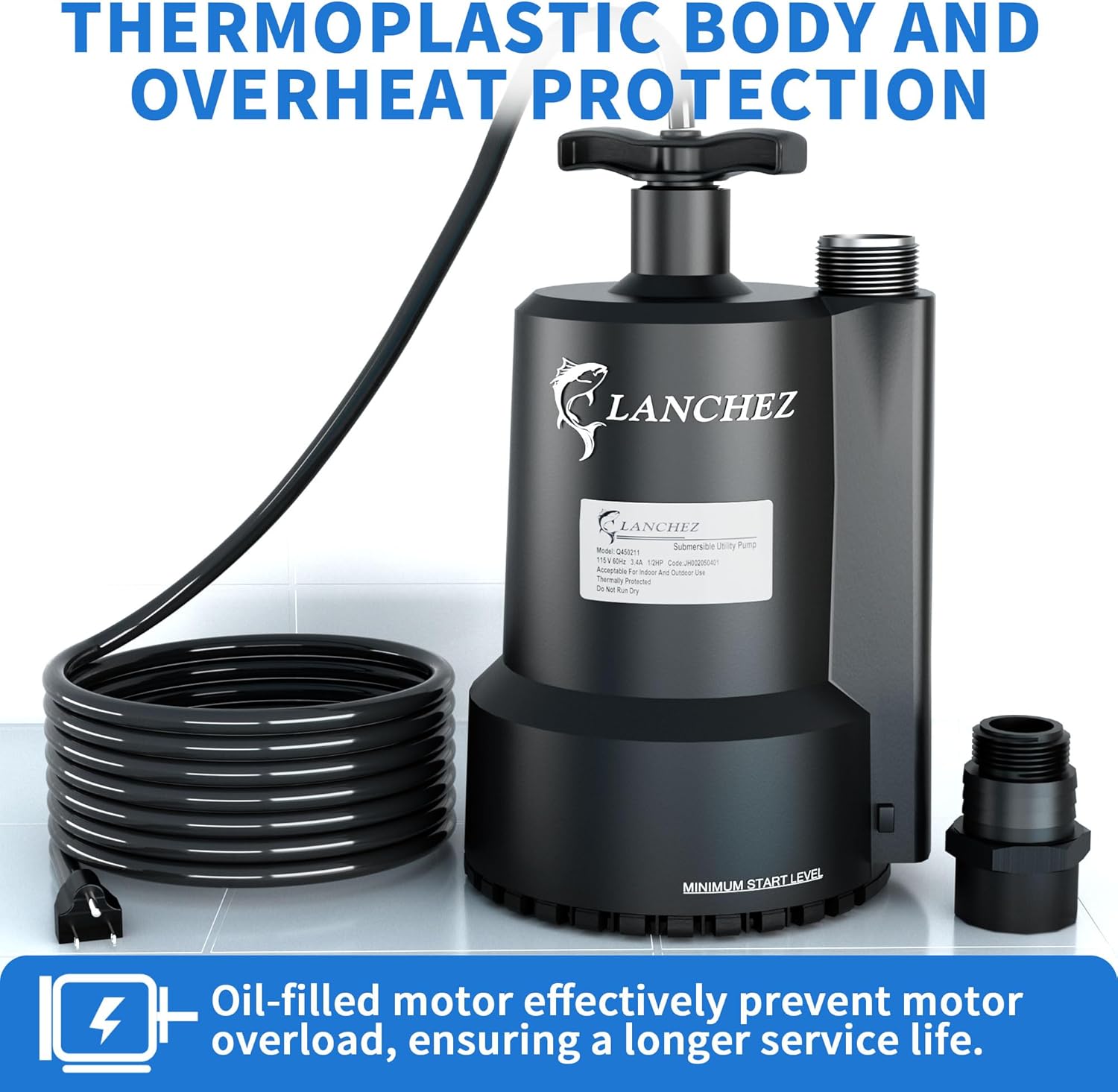 Lanchez Sump Pump, 1/2 HP 2450GPH Submersible Water Pump