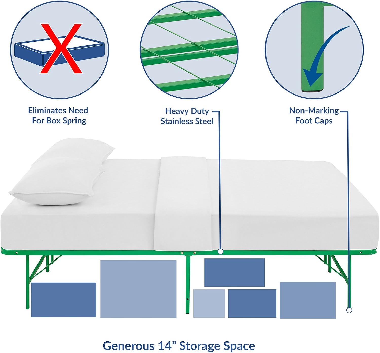 Modway Horizon Queen Bed Frame In Gray - Replaces Box Spring - Folding Metal Mattress Bed Frame
