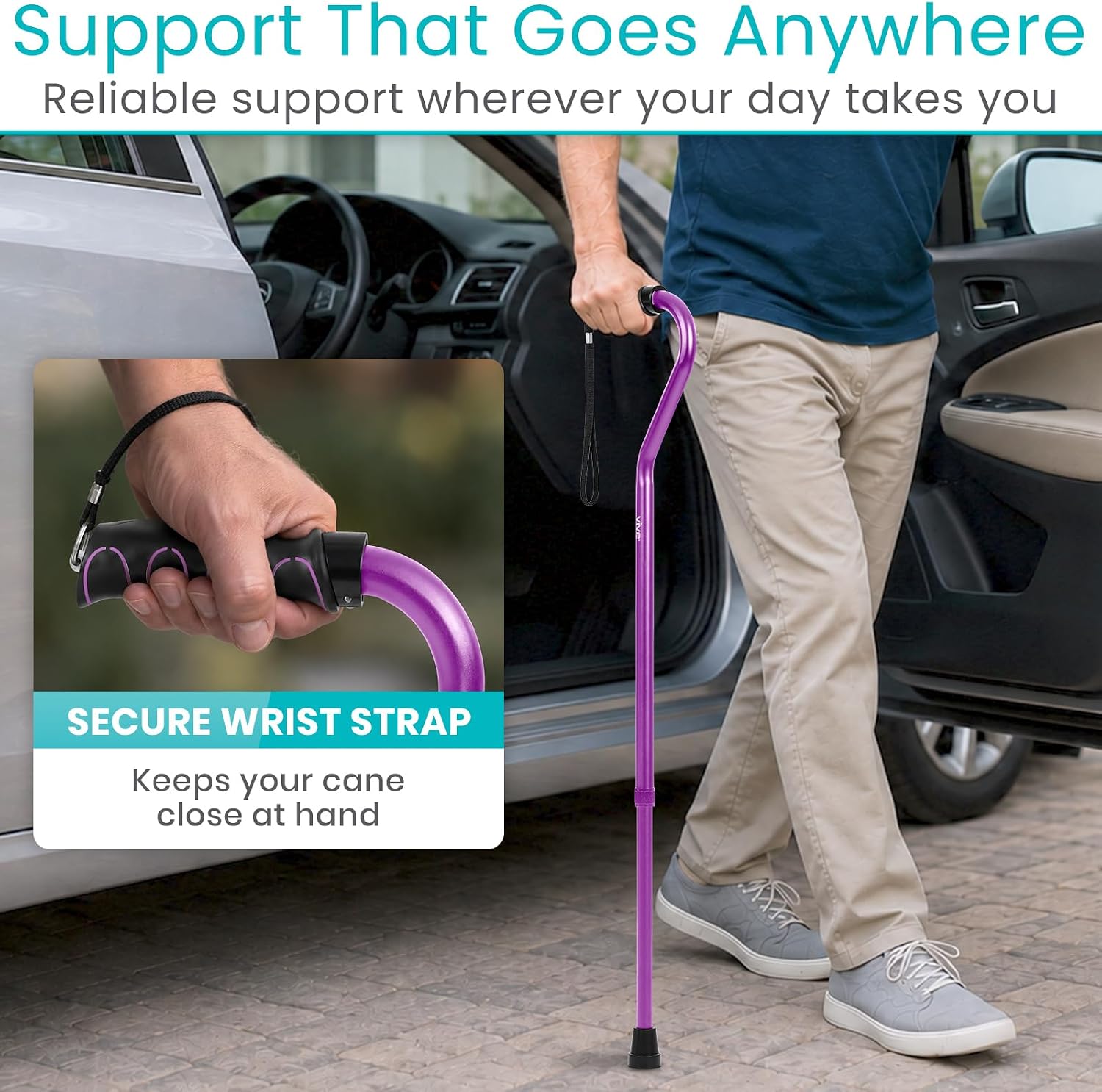 Vive Walking Cane for Women, Men, Elderly - Patented Offset Grip - Lightweight Adjustable Walking Aid with a Non-Slip Tip - Sturdy Balancing Mobility Aid for Seniors