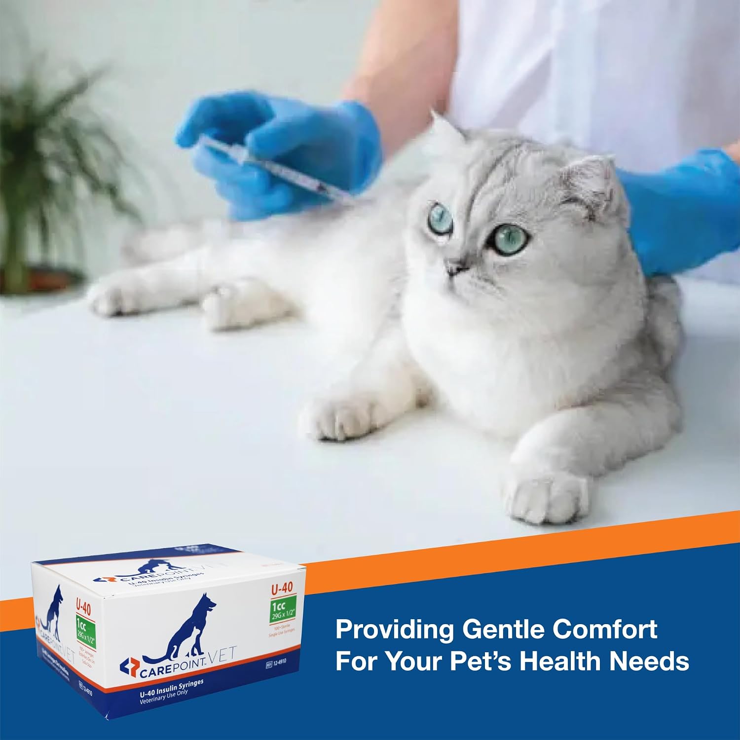 Carepoint Vet U-40 Pet Insulin Syringes, 29G x 1/2" 1/2cc, Comfortable Injection, Bold Permanent Markings for Accurate Dosage, Disposable, Box of 100