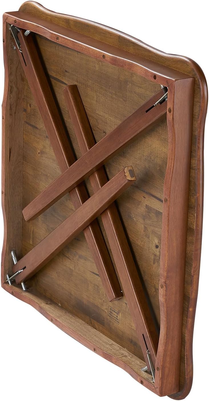 Stakmore Stylish Durable Versatile Square Folding Table, Cherry | Solid Wood Scalloped Edge Compact Traditional Card Table for Home Use