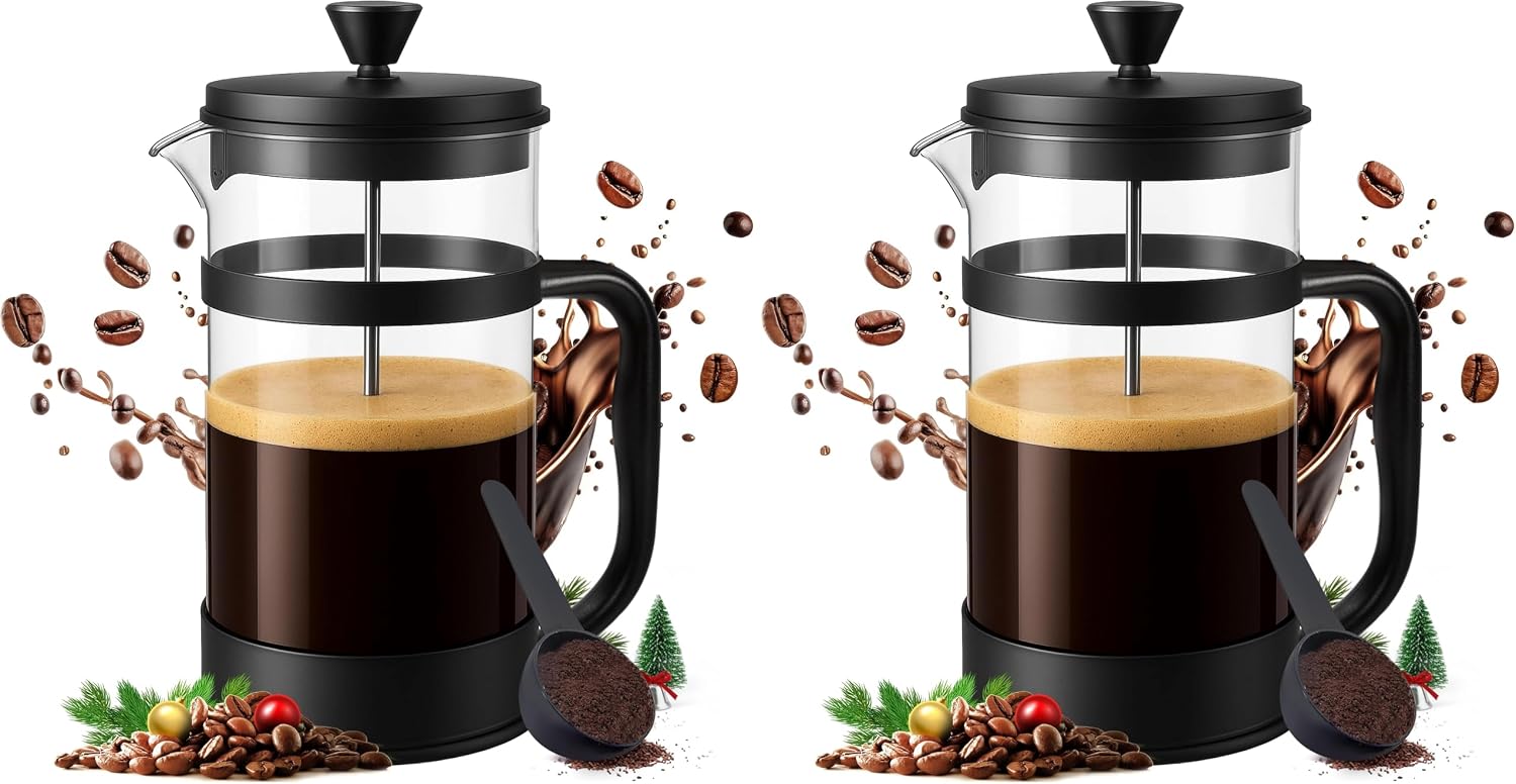 Utopia Kitchen Borosilicate Glass French Press Coffee Maker 34 Oz, Black | Heat-Resistant Cafetiere & Tea Maker, Thickened Glass Coffee Press for Travel and Camping