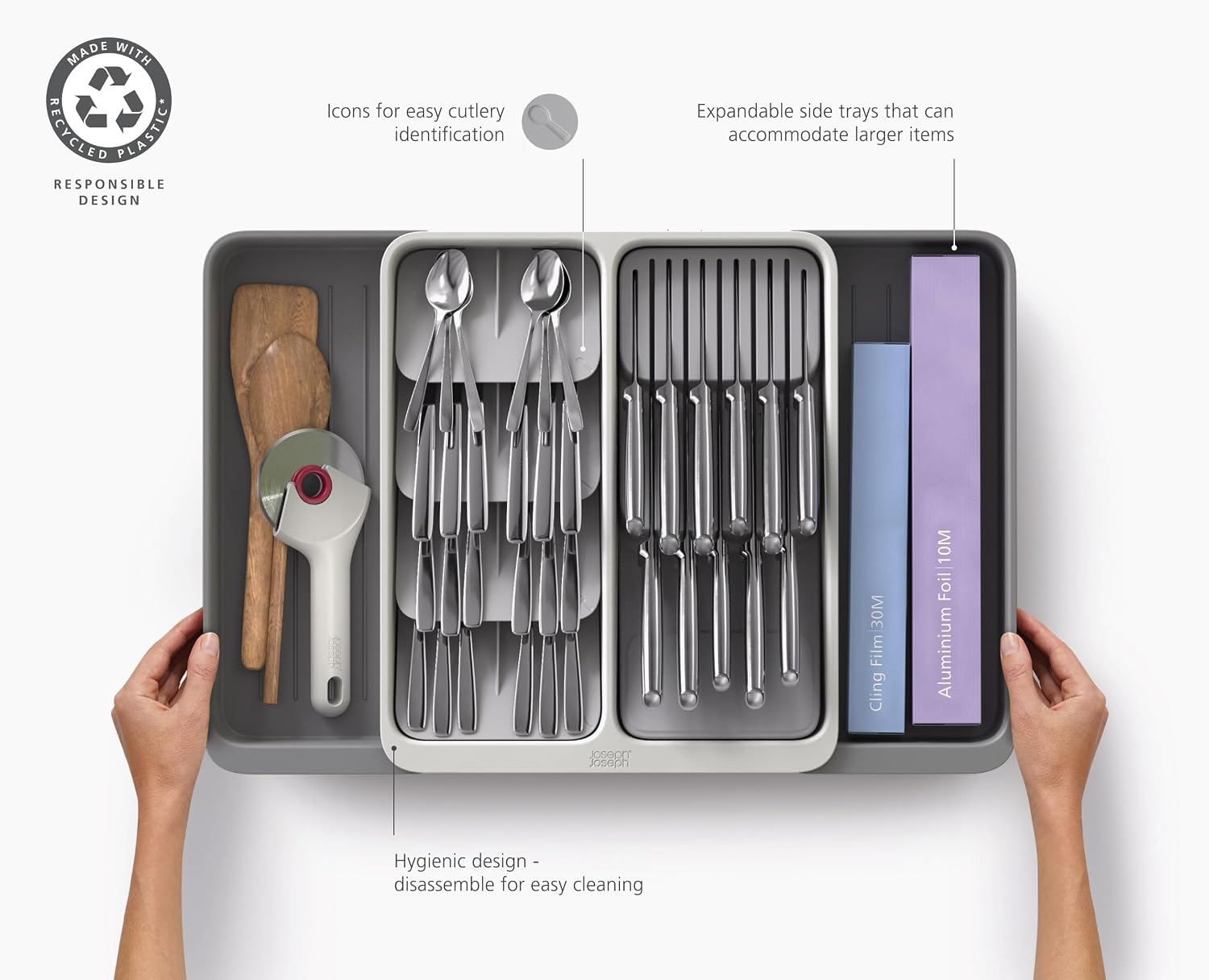 Joseph Joseph DrawerStore Knife Organizer, holds up to 9 knives, Kitchen Organization & Drawer Storage – Compact, Gray