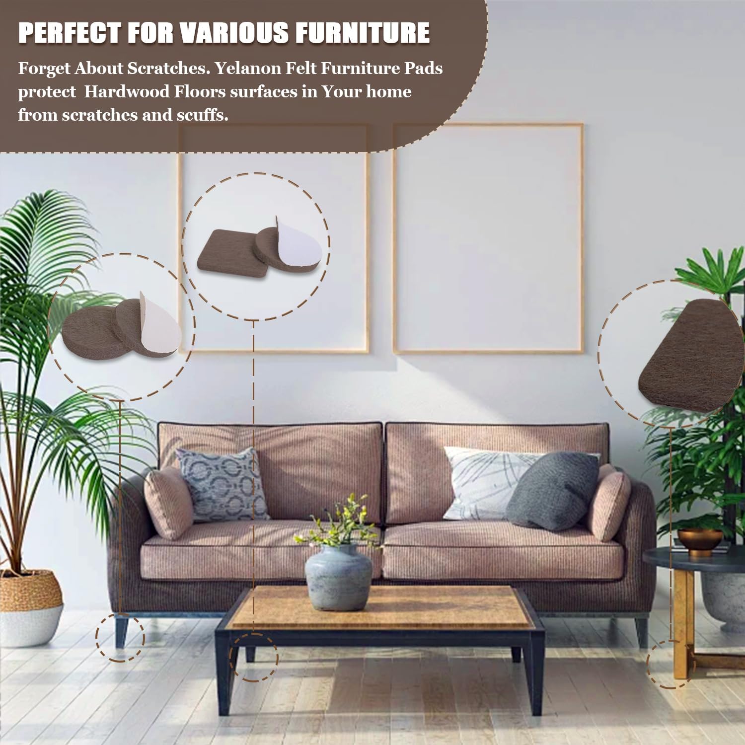 Yelanon Felt Furniture Pads 56 Pcs for Hardwood Floors Brown