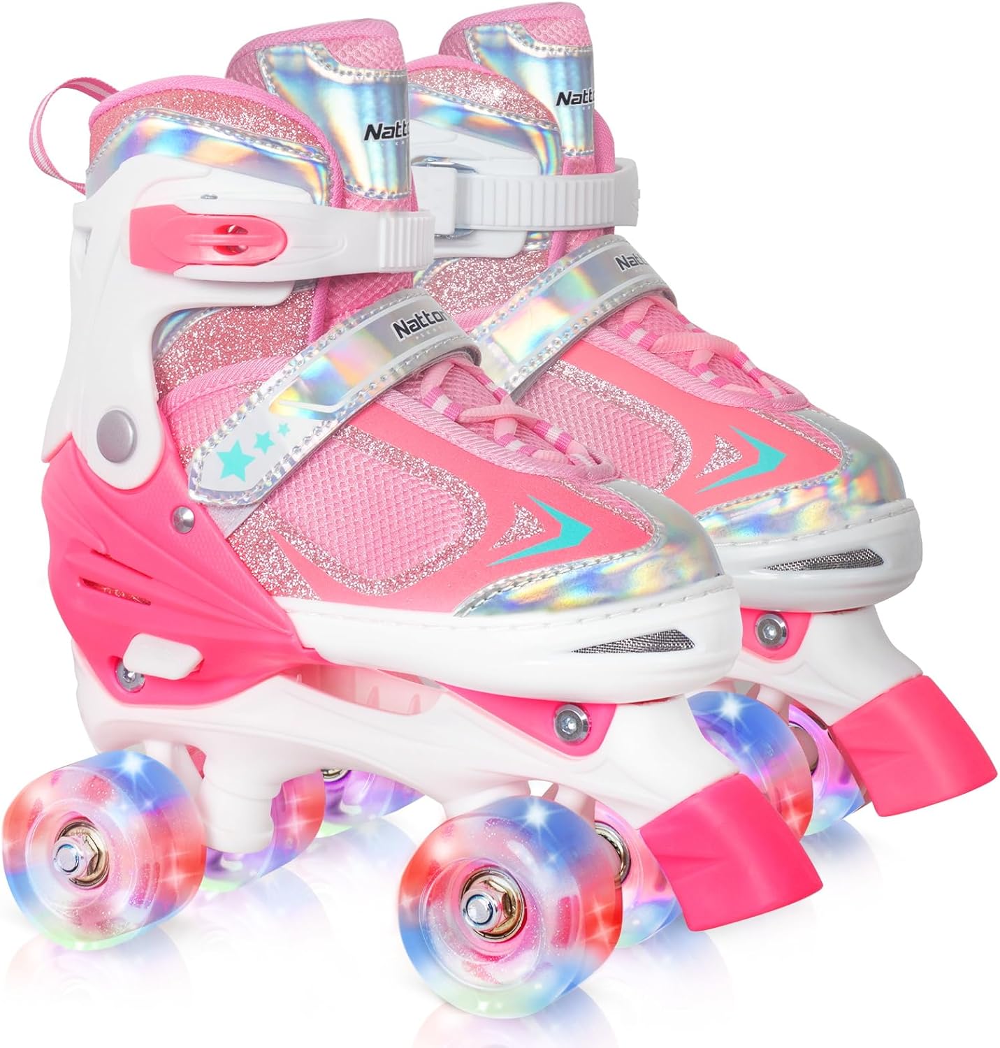 Nattork Kids Roller Skates for Boys Girls Kids, 4 Sizes Adjustable Quad Skates with All Light up Wheels - Birthday Gift for Indoor Outdoor Sports
