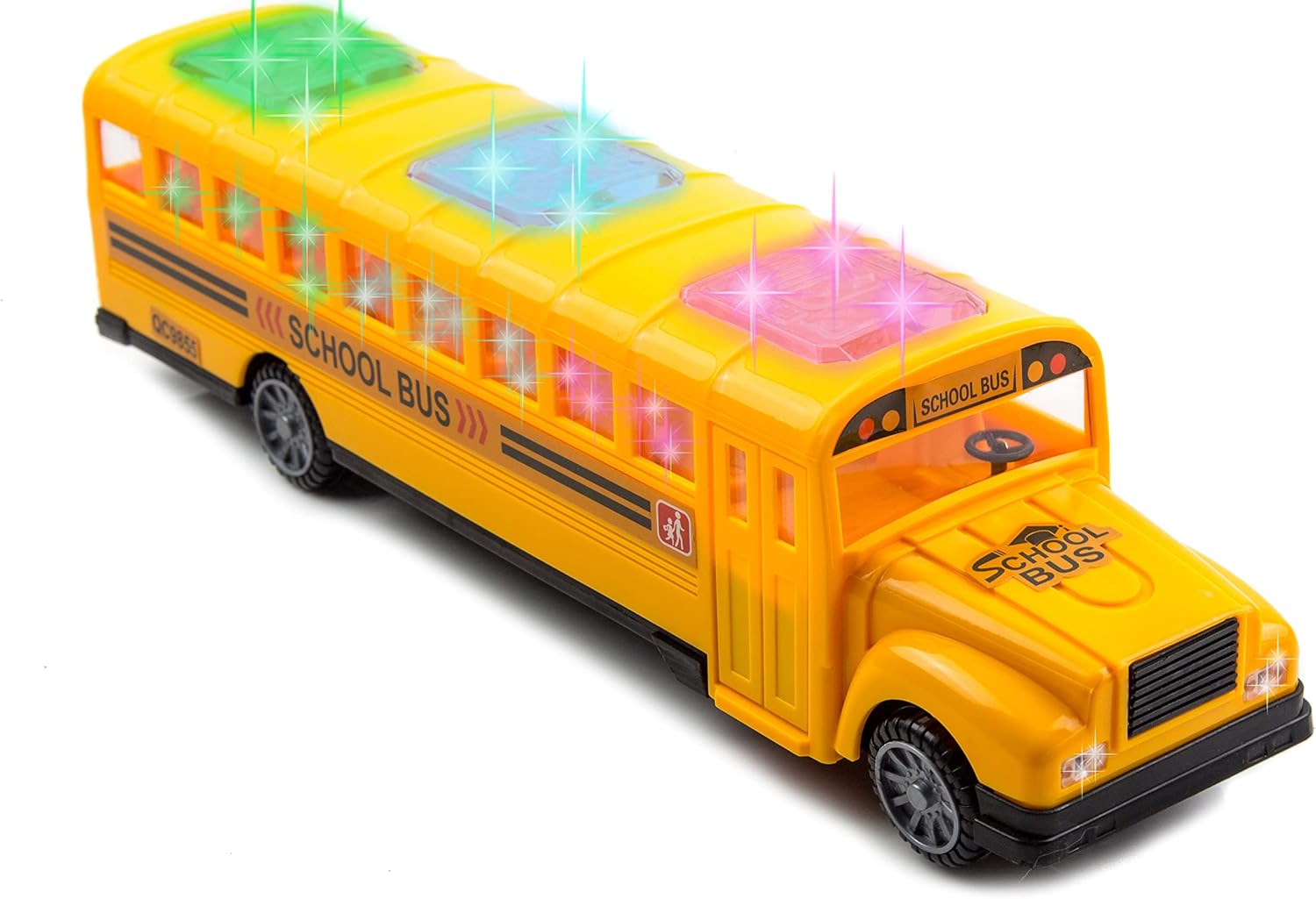 Yellow School Bus with Flashing LED Lights and Bus Sounds. Bump and Go Action Bus for Boys and Girls 3 Years Old and Above