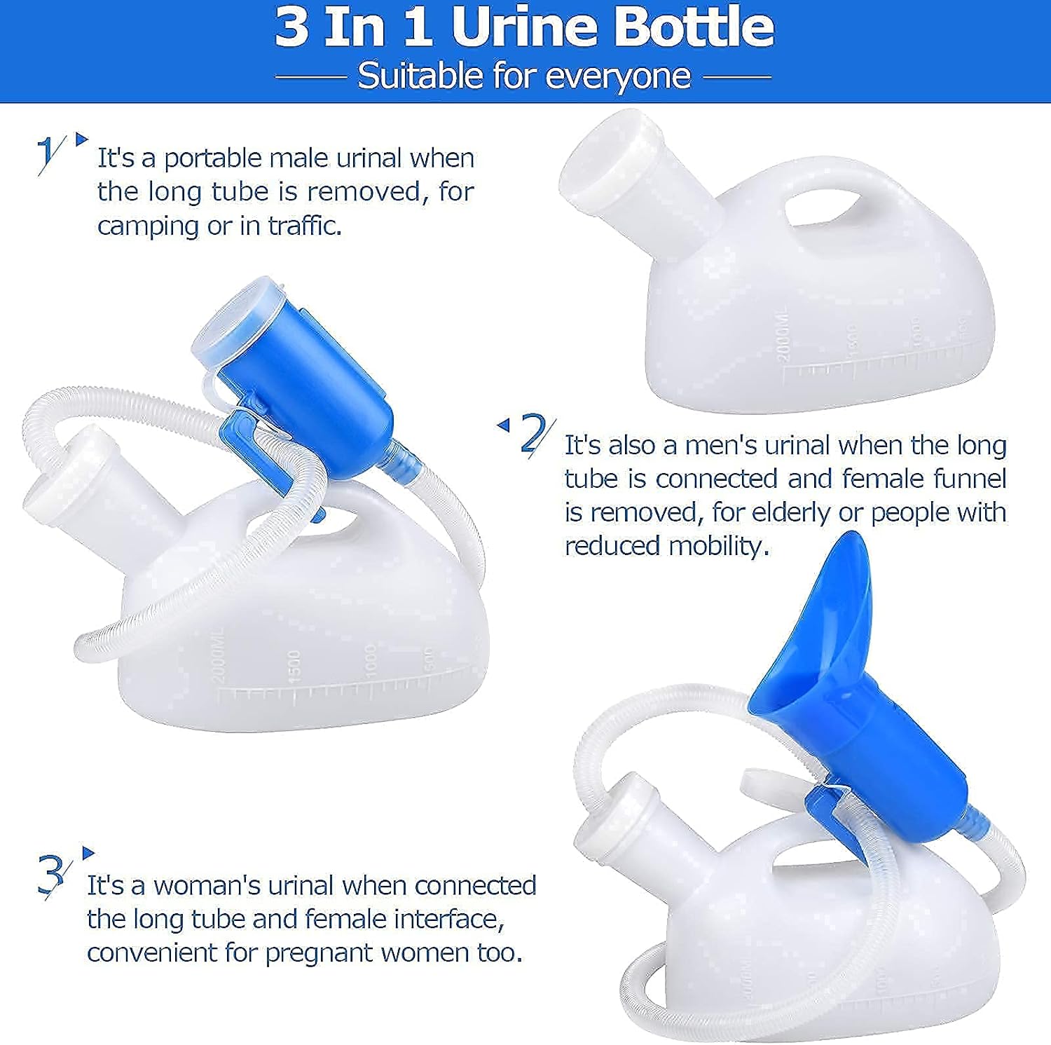 Urinals for Men, 2000ml Urine Bottle for Men, Male Portable Pee Bottle, Spill Proof Men's Potty Portable Urinal