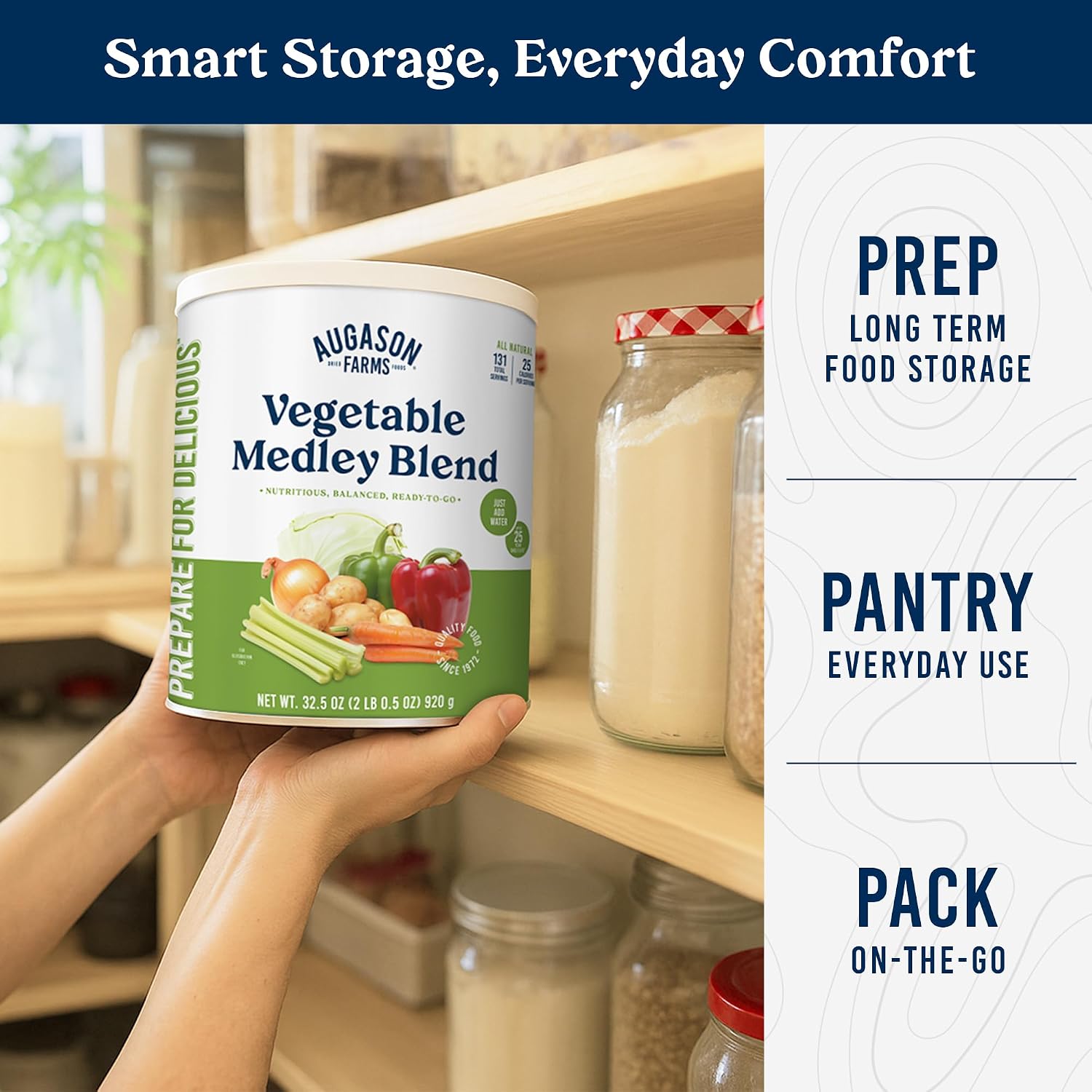 Augason Farms Vegetable Medley Blend Can | 131 Servings, Dehydrated Mixed Veggies, Gluten Free Emergency Food Supply with Long Shelf Life for Survival