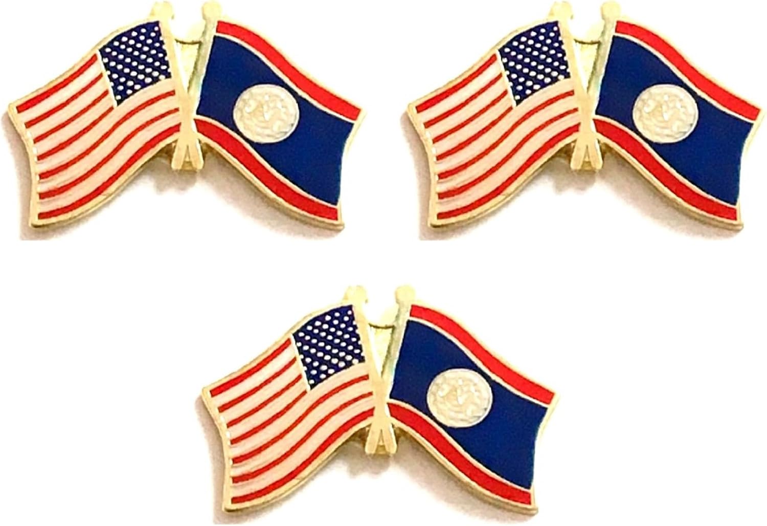 3 National Country Flag Crossed Enamel Flag Pins Pack of 3 Friendship Double Flags