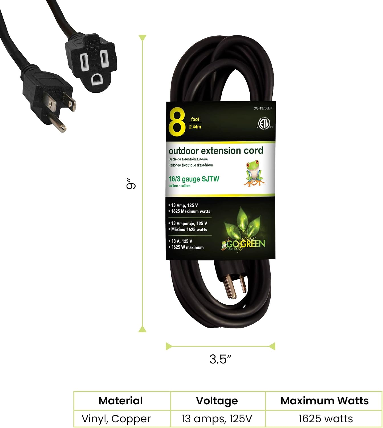 Go Green Power Inc. (GG-14025) 12/3 SJTW Outdoor Extension Cord, Lighted End, 25 ft