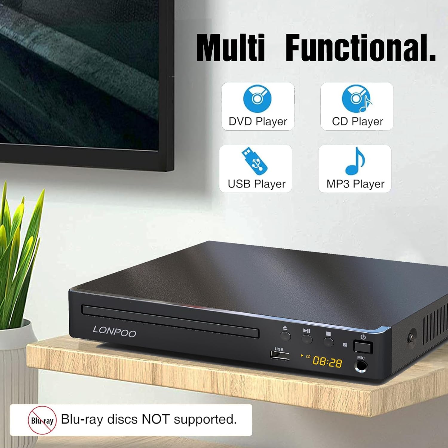 LONPOO DVD Players HDMI for TV, Compact Multi Region DVD Player