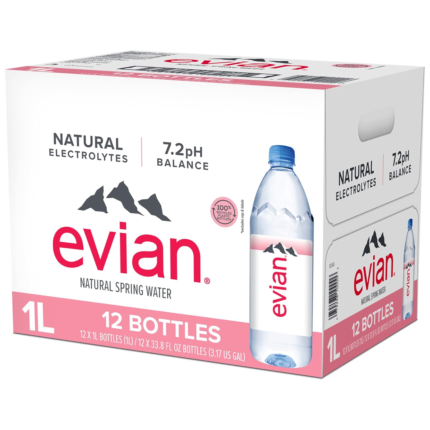 evian Natural Spring Water, 750 ml (25.36 fluid ounce) Water Bottle with Sports Cap, 12 Pack
