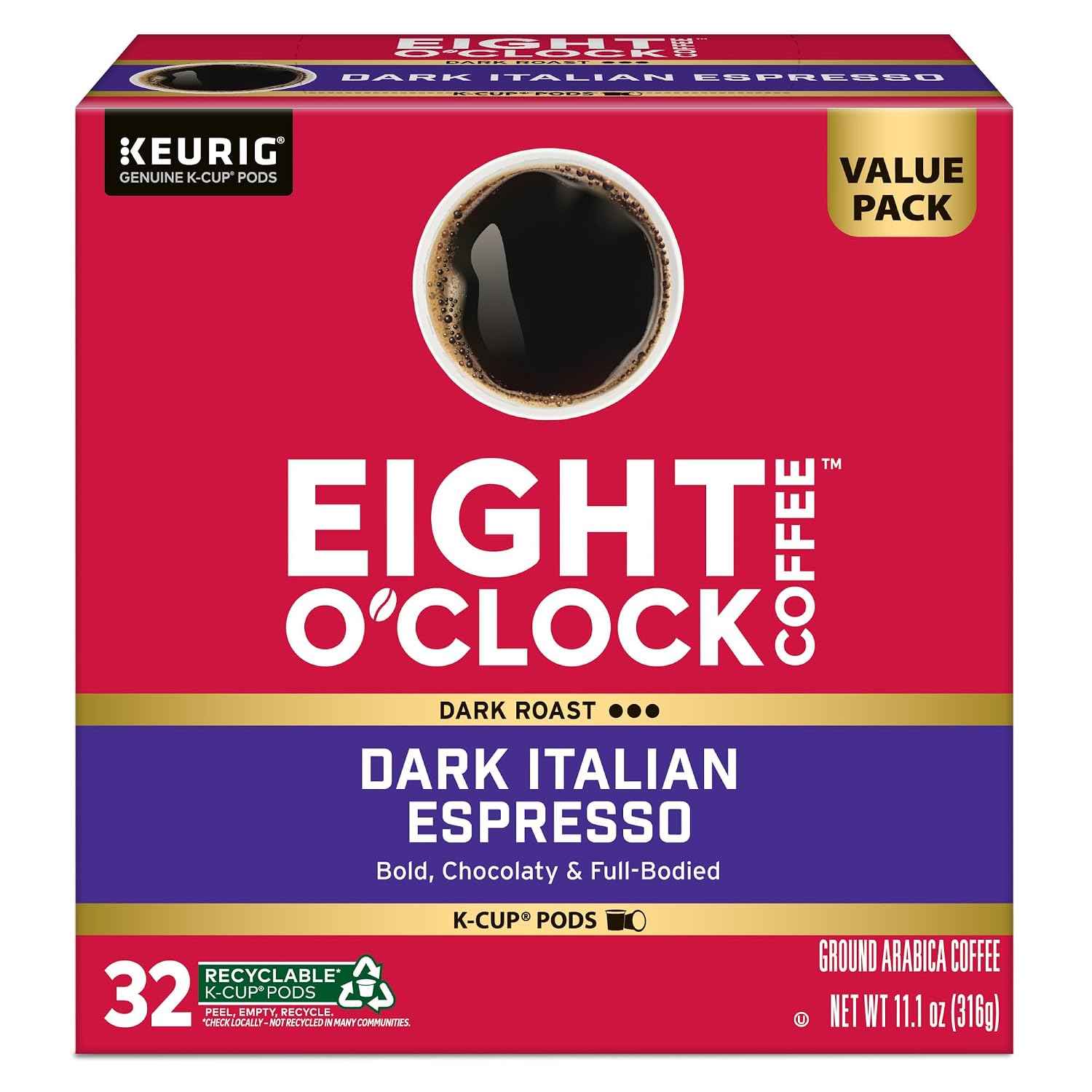 Eight O'Clock Coffee The Original, Single-Serve Keurig K-Cup Pods, Medium Roast Coffee Pods, 72 Count