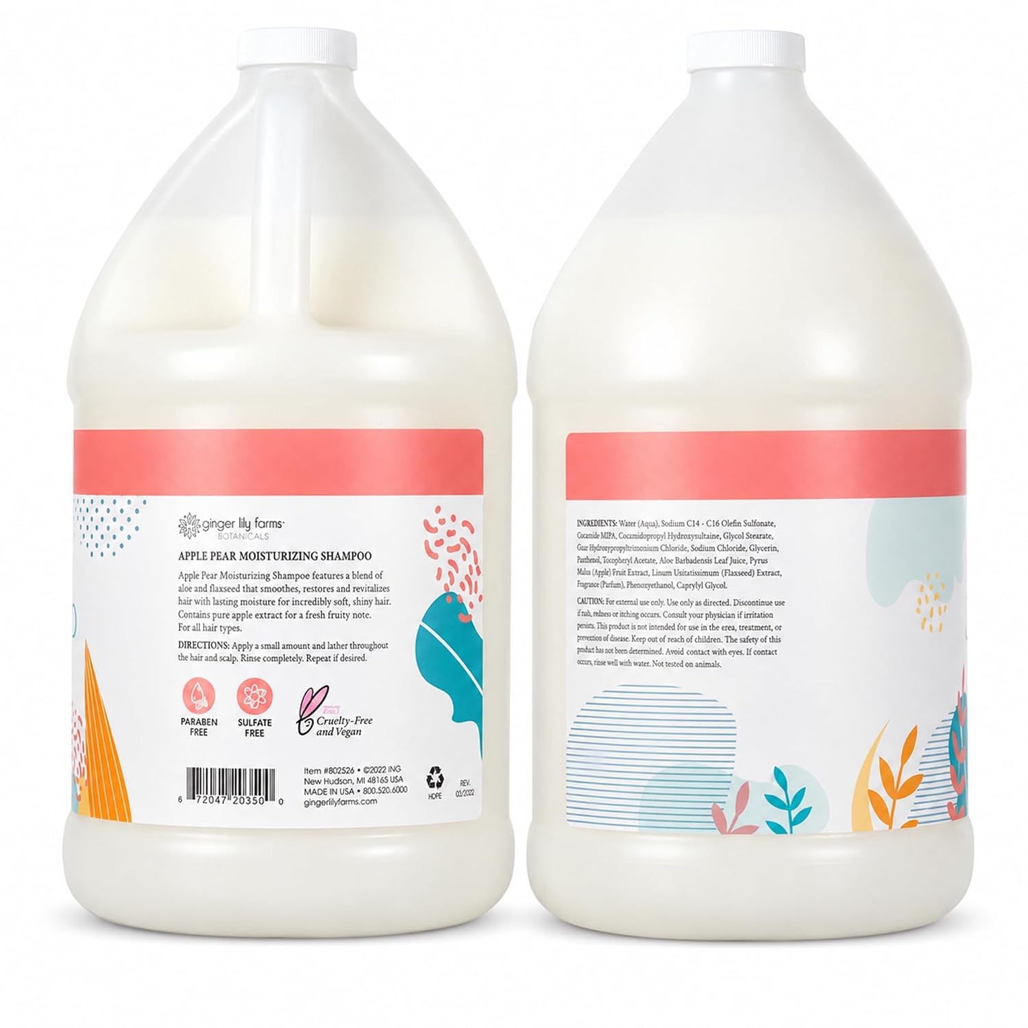 Ginger Lily Farms Botanicals Moisturizing Shampoo for All Hair Types, Coco Mango, 100% Vegan & Cruelty-Free, Coconut Mango Scent, 1 Gallon (128 fl oz) Refill | for Hands, Body & Hair, Moisturizing Wash, Salon Wash, Spa Cleanser, Salon & Spa Essentials, M…