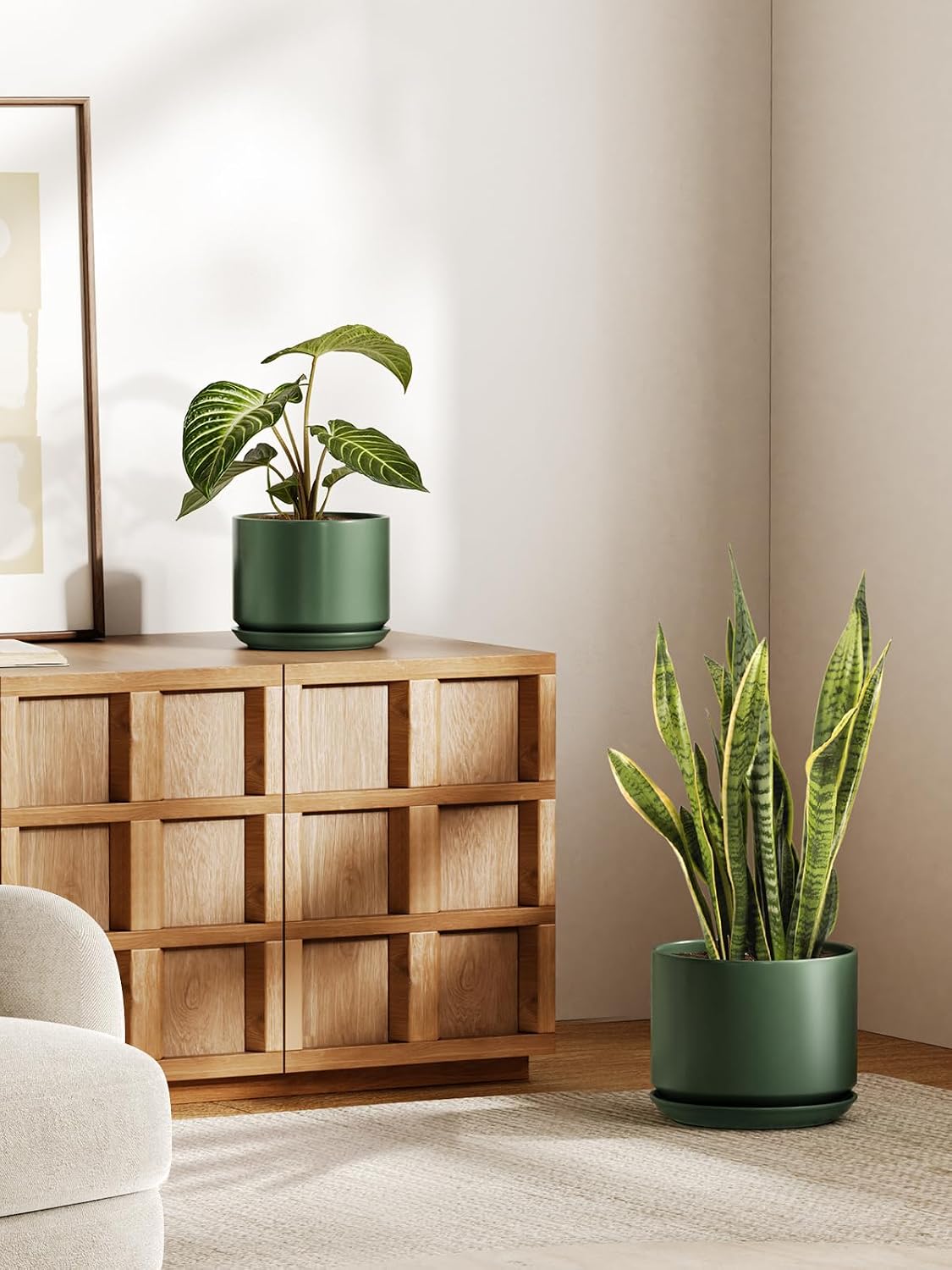 LE TAUCI Ceramic Plant Pots, 4.3+5.3+6.8 inch, Set of 3, Planters with Drainage Hole and Saucer, Indoor Flower Pot with Hole Mesh Pad, Gifts for Mom