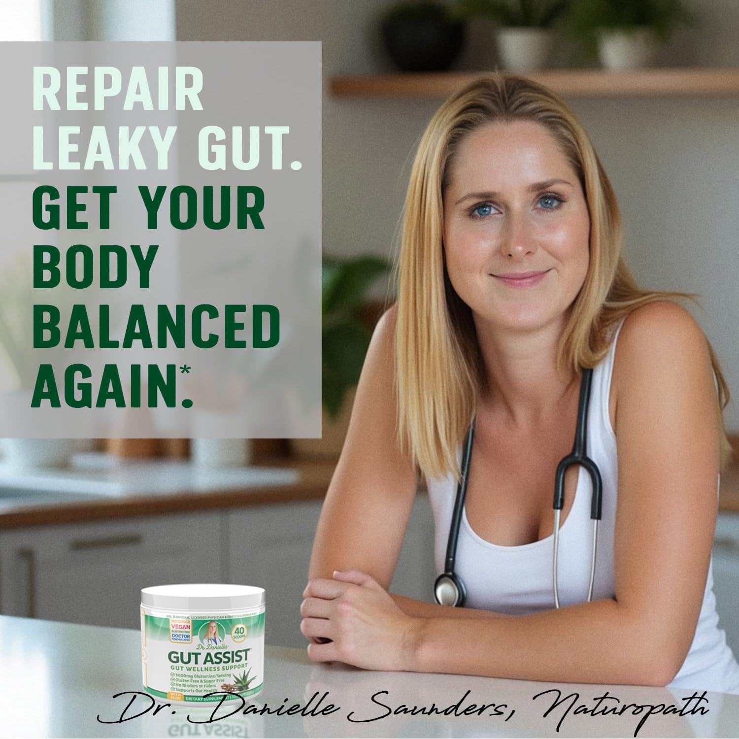 Gut Assist Leaky Gut Support Powder | 40-Servings with L-Glutamine, Arabinogalactan, Licorice Extract