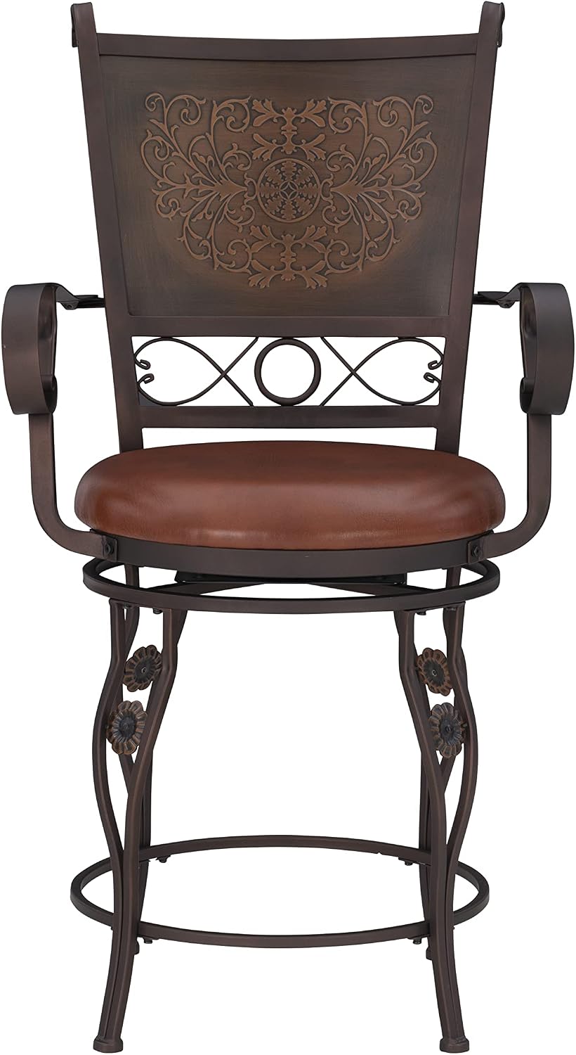 Powell Company Big & Tall Copper Stamped Back Arms by Powell Big and Tall Counter Stool, 24" Seat Height, brown