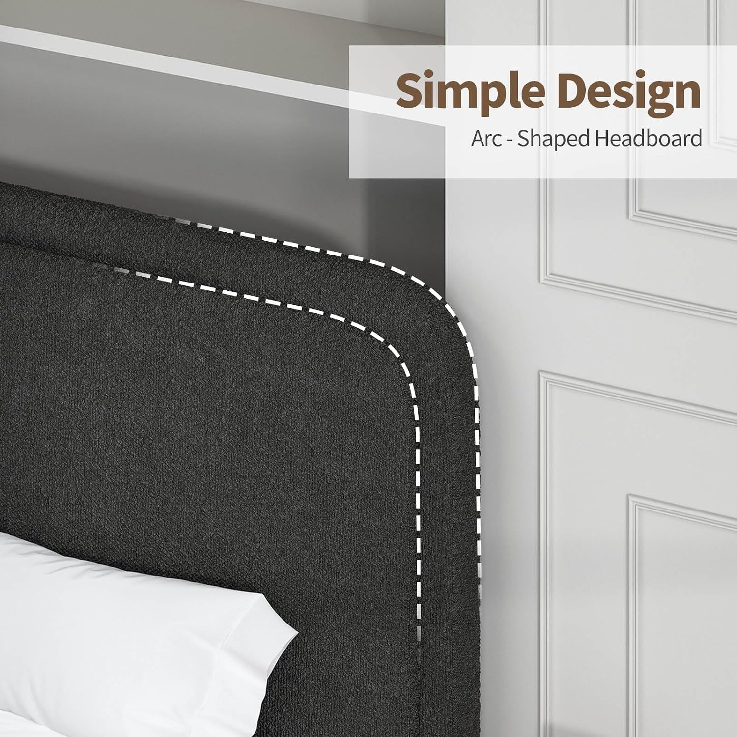BarnFurin Full Bed Frame, Cloud Boucle Headboard, Rounded Corners, White | Soft boucle and rounded edges create a low-profile cloud look. Wooden slats support the mattress without a box spring