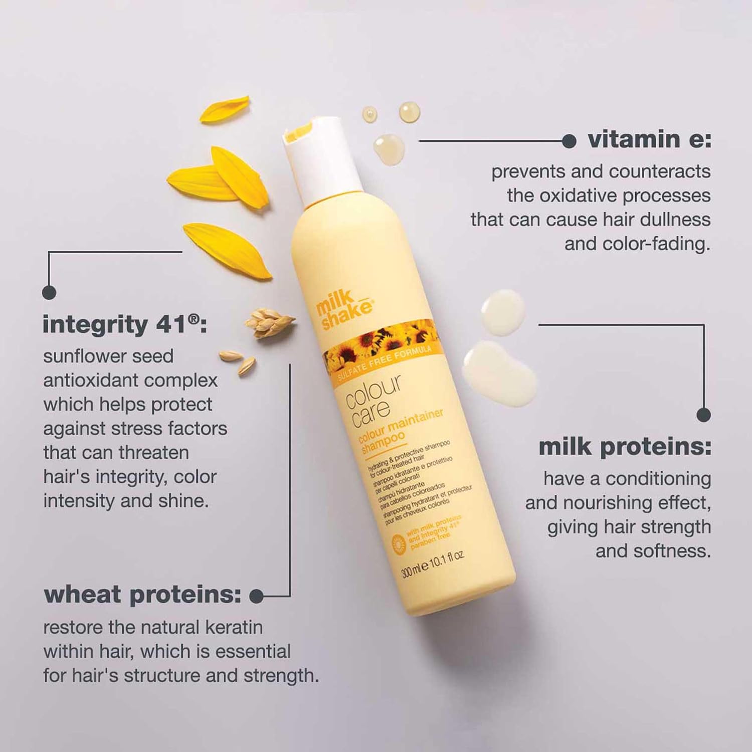 milk_shake color maintainer shampoo | for color-treated hair | sulfate-free formula with milk proteins and sunflower seed extract to help preserve