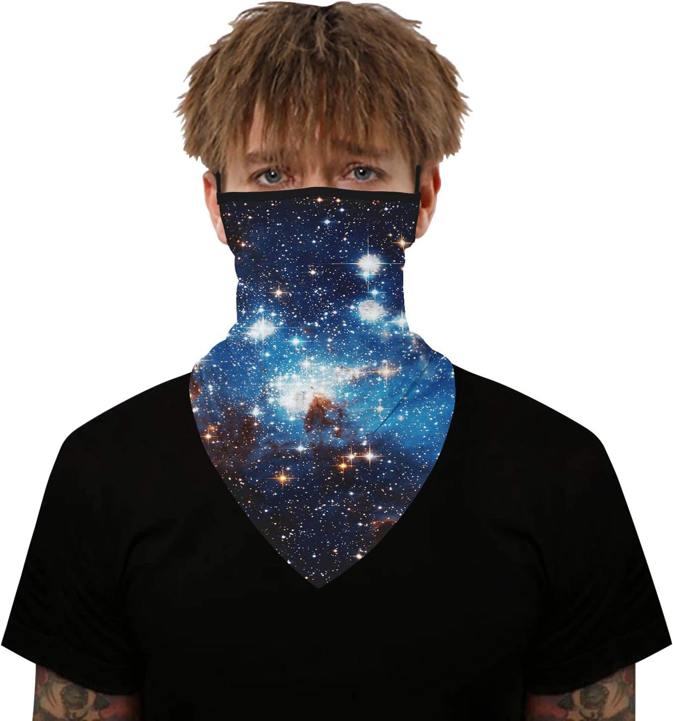 YAYOUREL Neck Gaiter Face Mask Bandanas for Men Women UV Face Scarf Cover Ear Loop Hole Facemask for Fishing Running Cycling