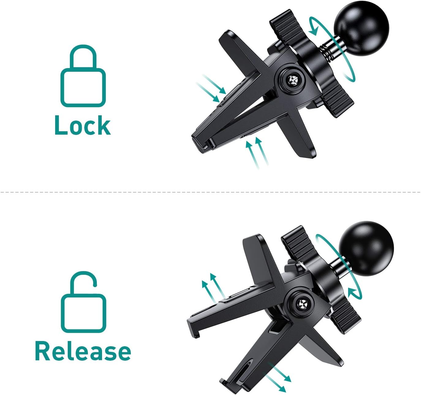VICSEED Air Vent Clip for Car Mount, Twist-Lock Anti-Shake Vent Grip, 17mm (0.67inch) Ball Head Universal for Most Phone Mount for Car