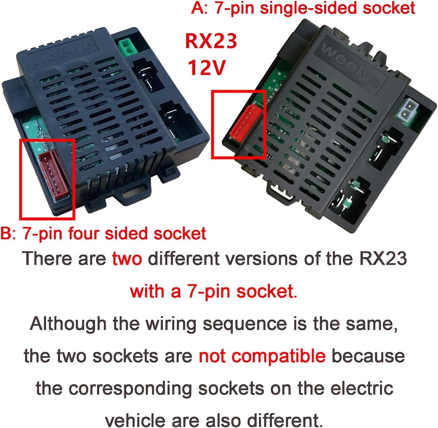 weelye RX23 12V A,7-Pin Single-Sided Socket Control Box Receiver Accessories Children Electric Ride On Cars Powered Wheel Original Replacement Parts