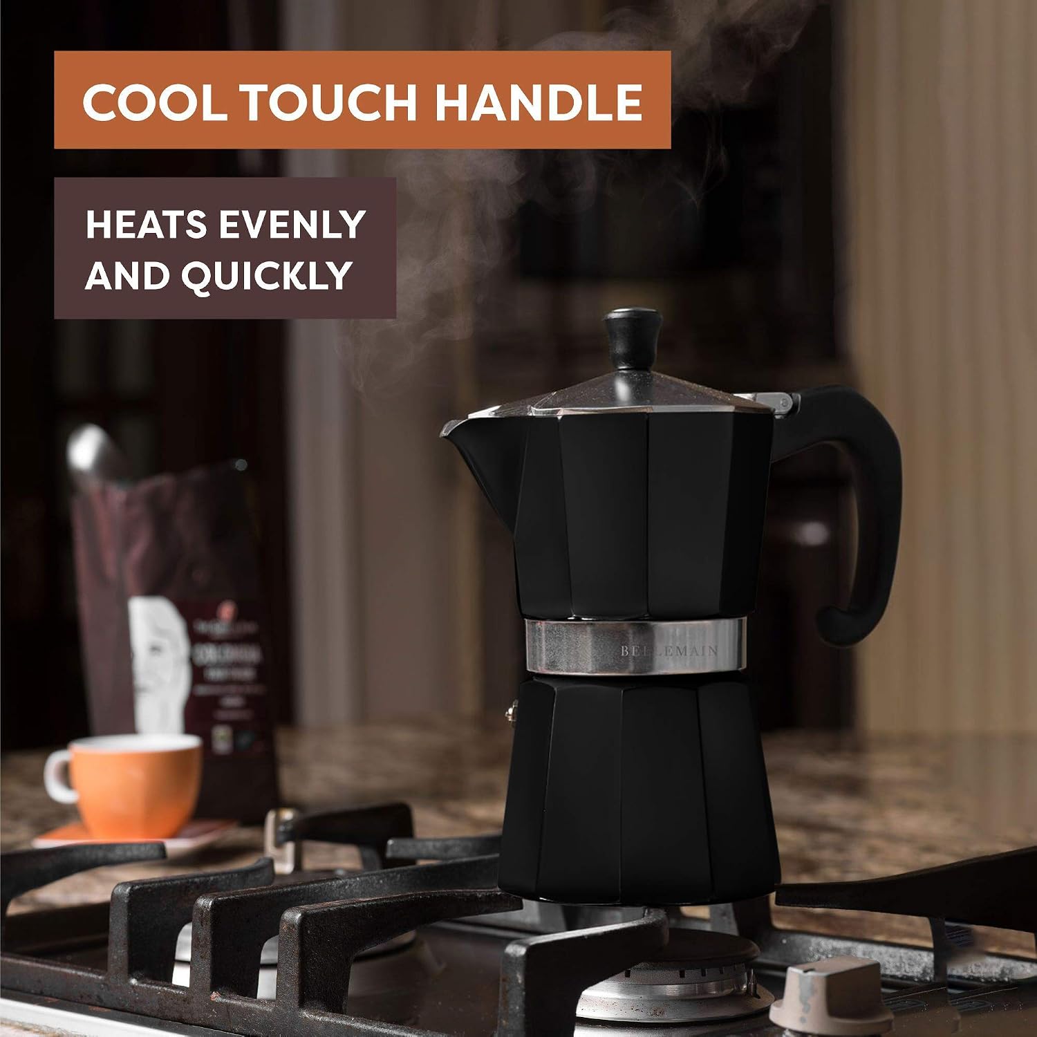 Bellemain Stovetop Espresso Maker, Italian Moka Pot, 6-Cup Silver | Classic aluminum design brews rich espresso at home or camping, with an easy-to-use and easy-to-clean design.