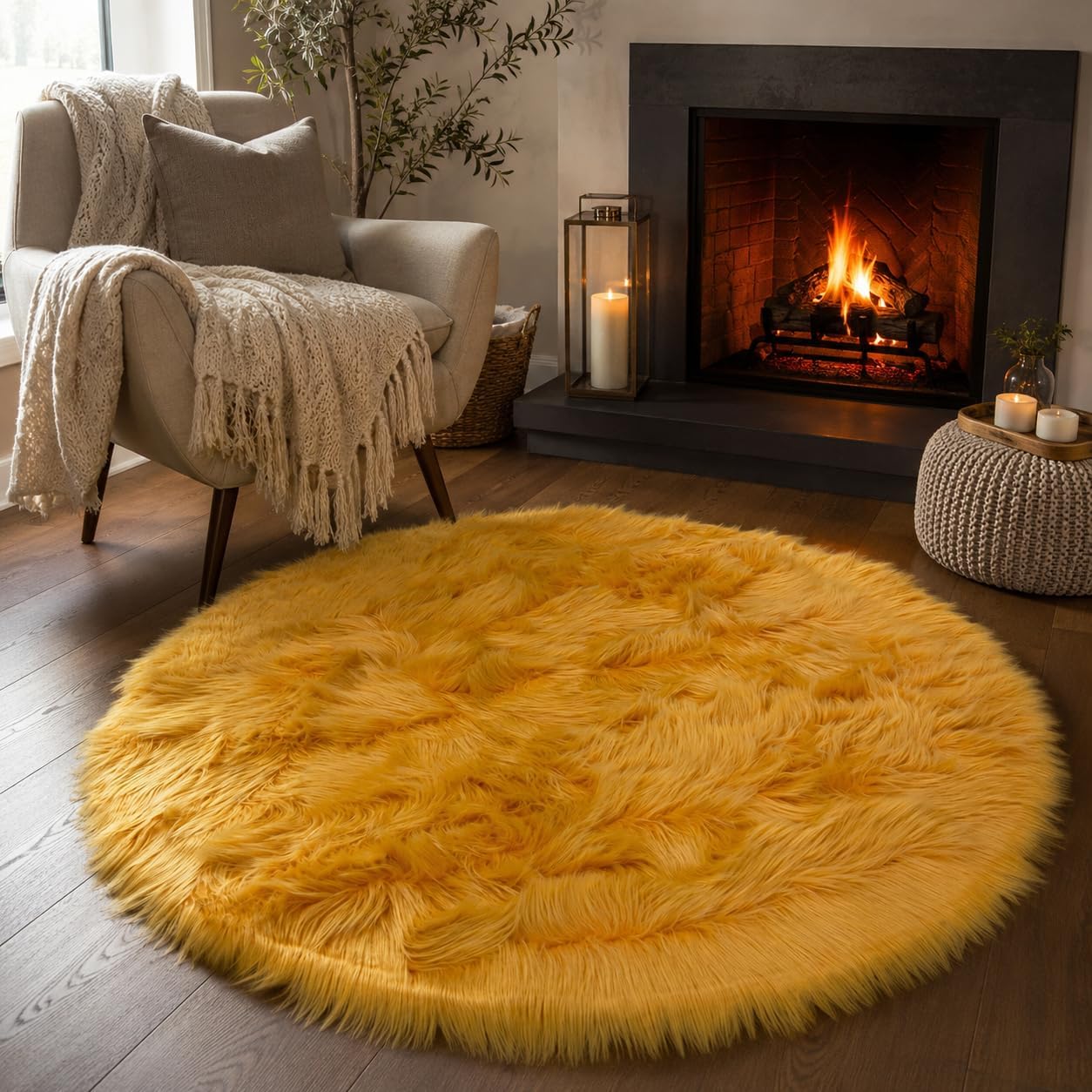 EasyJoy Ultra Soft Fluffy Shaggy Area Rug Faux Fur Rug Chair Cover Seat Pad Fuzzy Area Rug for Bedroom Floor Sofa Living Room (2 x 6 ft Sheepskin