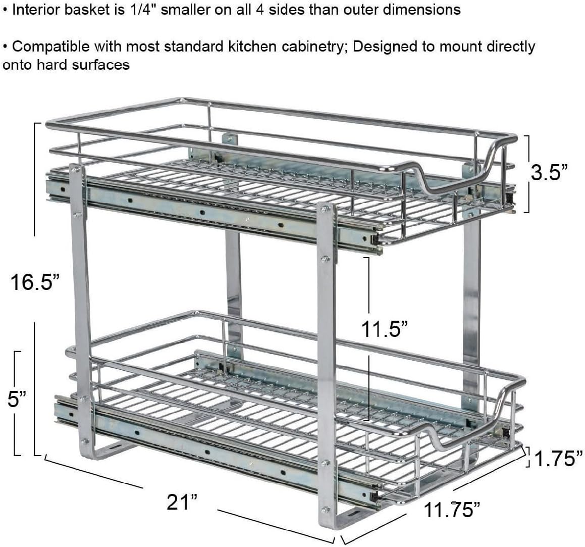 Household Essentials Glidez 2‑Tier Multipurpose Chrome‑Plated Steel Pull‑Out/Slide‑Out Under Cabinet Organizer, Chrome Finish