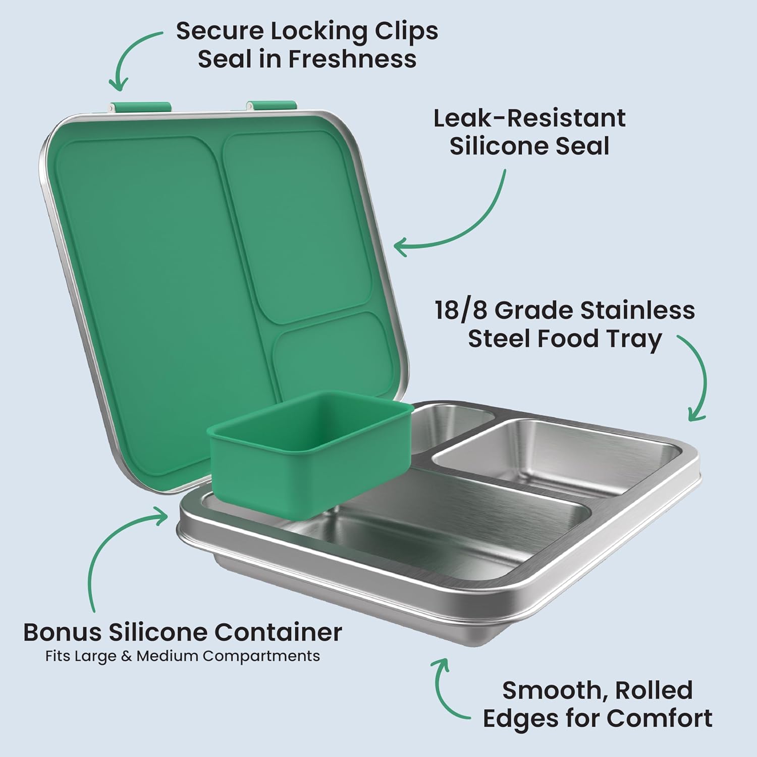 Bentgo Kids Stainless Steel Leak-Resistant Lunch Box, 3 Compartments