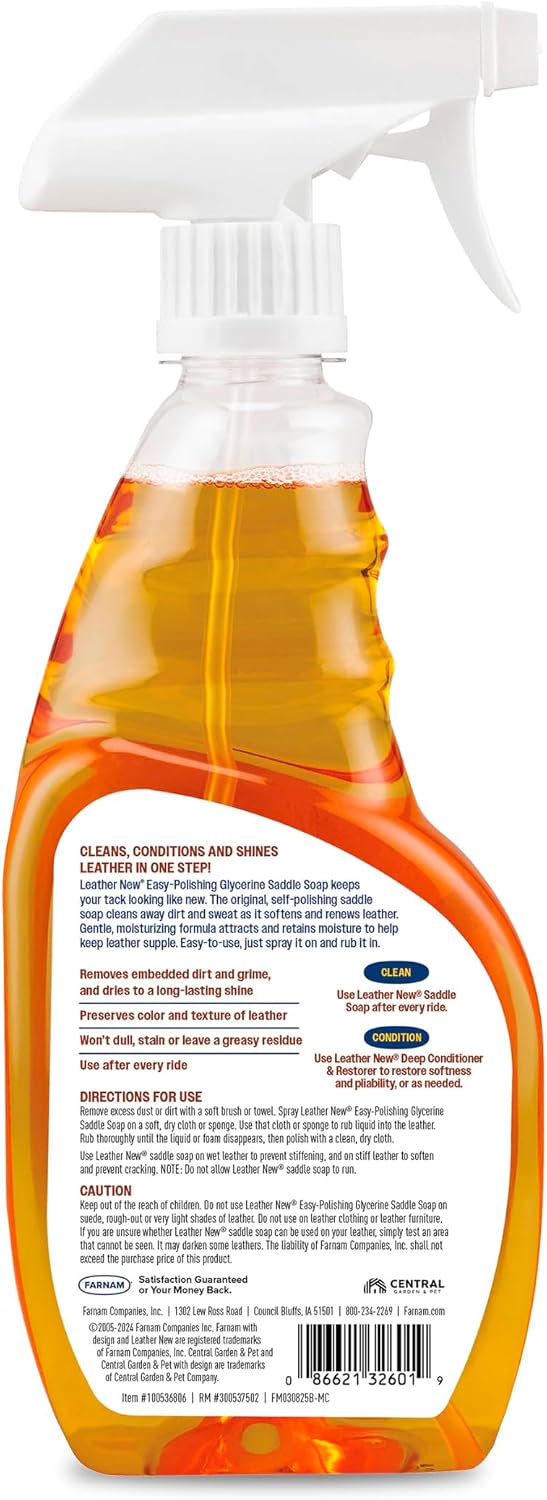 Farnam Leather New Easy-Polishing Glycerine Saddle & Leather Cleaner, 16 oz